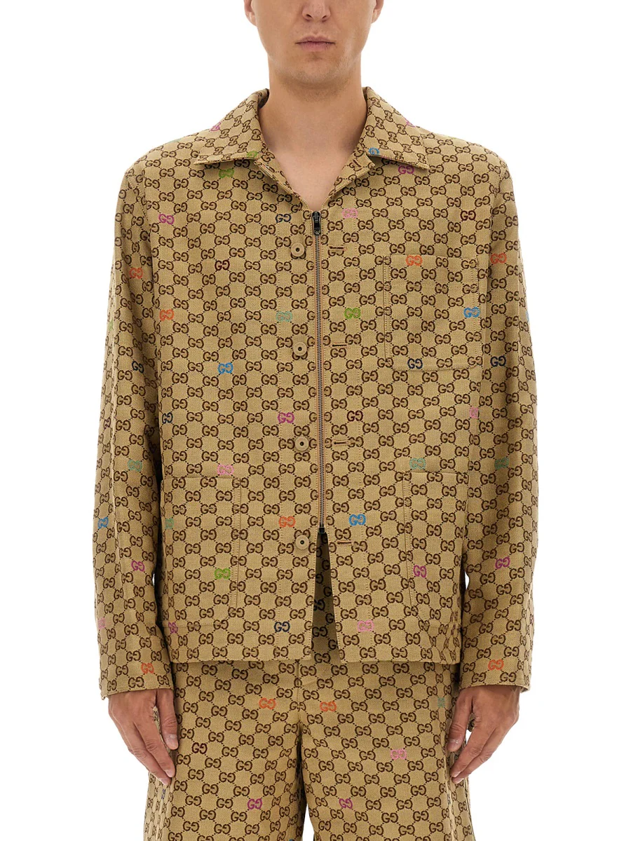 GUCCI GG Cotton Canvas Fabric Zip Jacket - Image 6