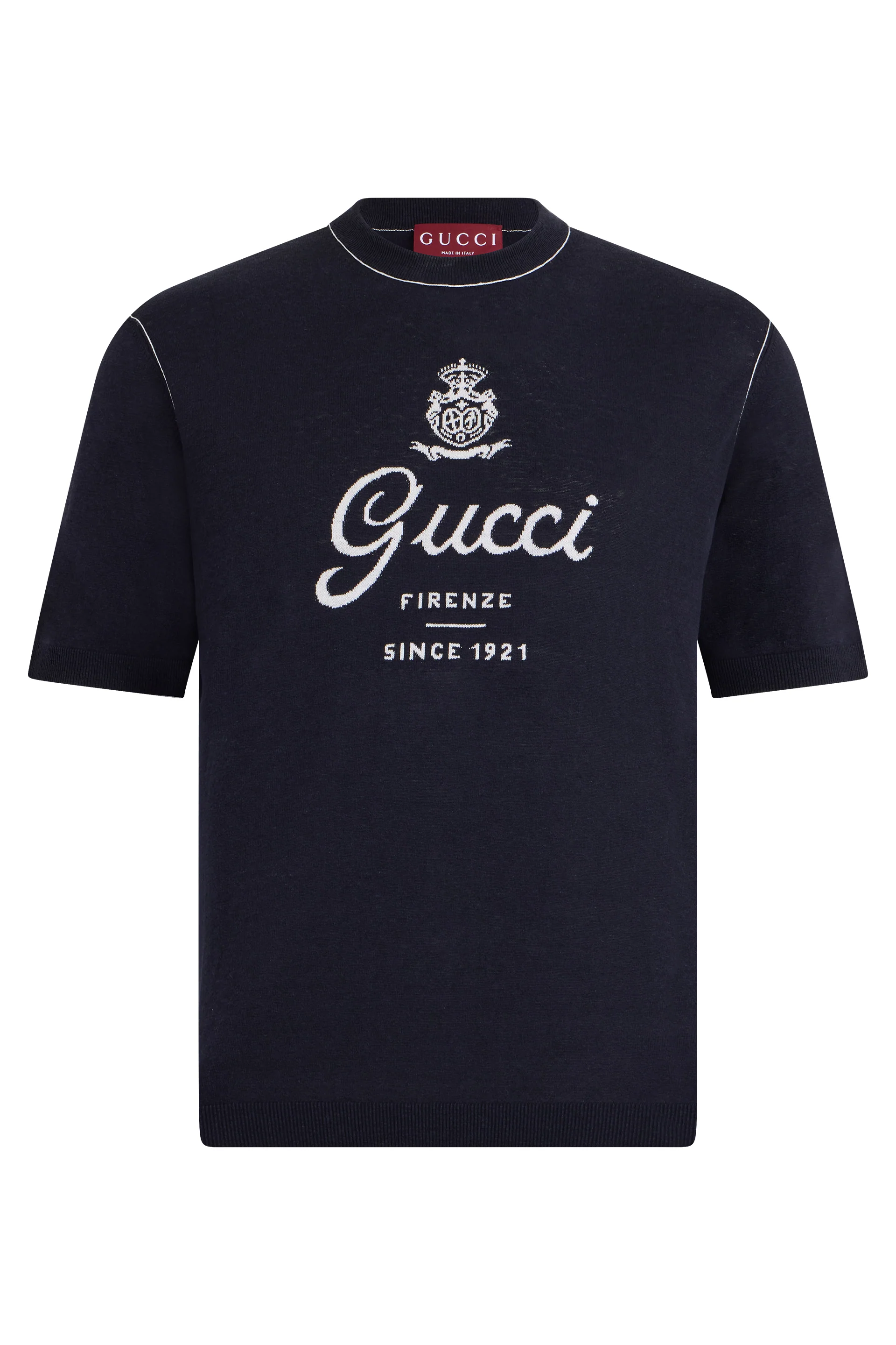 Gucci Men’s Wool Short-Sleeve Sweater with Chest Logo