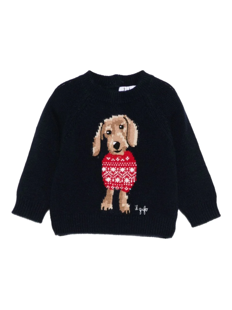 Il Gufo Mini Dog Graphic Wool Sweater