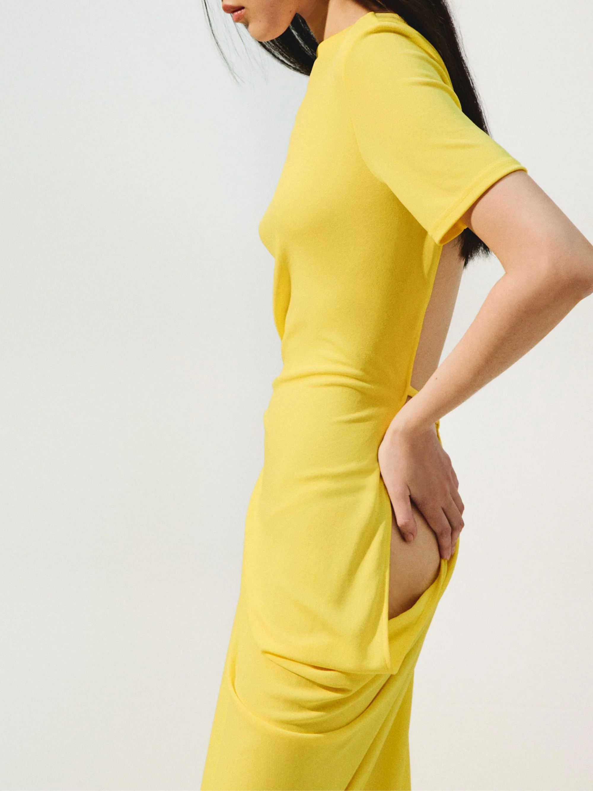 Jacquemus Asymmetrical Mini Dress with Slit and Cascading Skirt - Image 3
