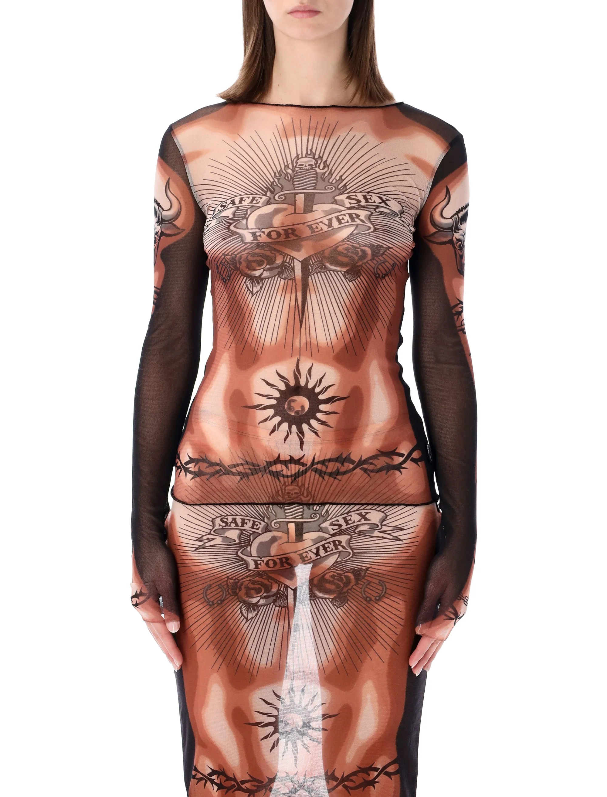 Jean Paul Gaultier Safe Sex Tattoo Tulle Top - Size S