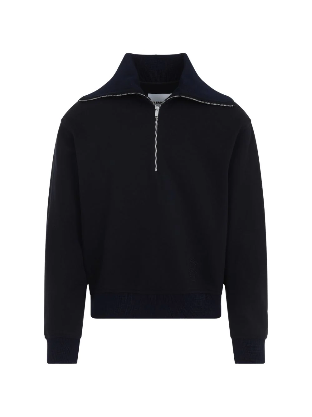 Jil Sander Zip Closure Knit Sweater with Tonal Logo and Ribbed Trims - Long Sleeve