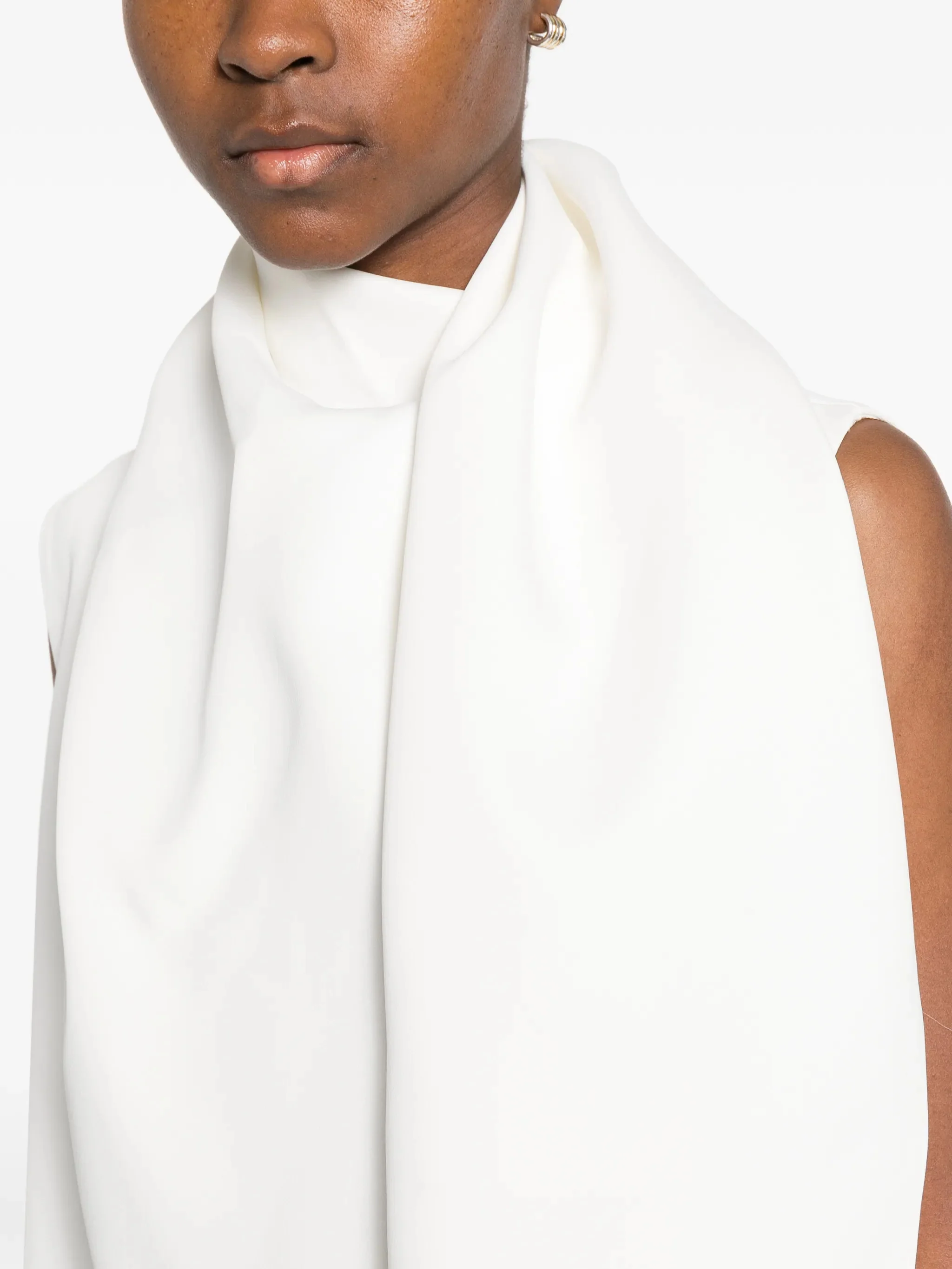 Khaite Flowing High Neck Satin Mini Dress with Scarf Tail - Size 2 - Image 5