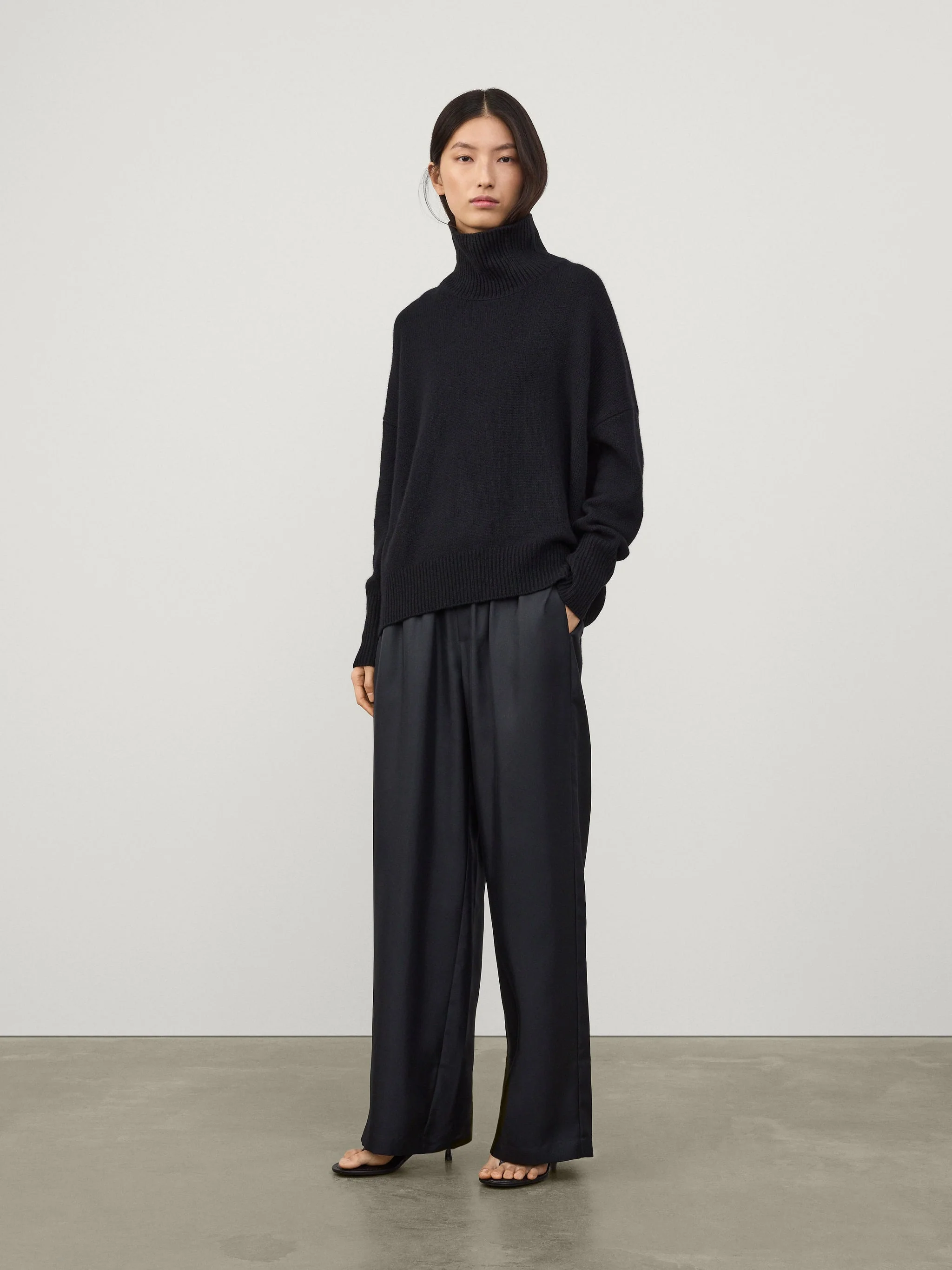 Lisa Yang Cashmere High-Neck Sweater with Ribbed Trim & High-Low Hem - Image 2