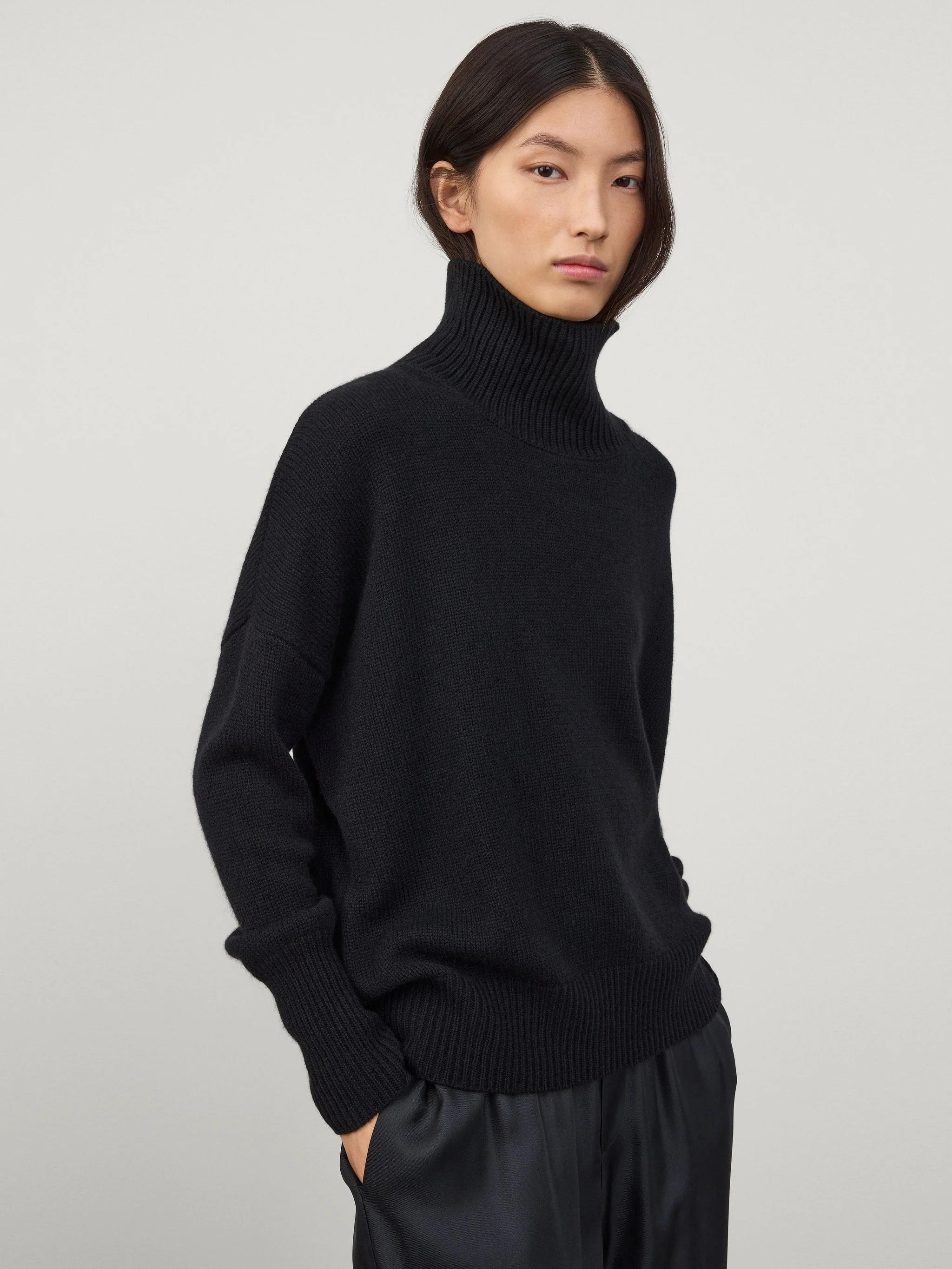 Lisa Yang Cashmere High-Neck Sweater with Ribbed Trim & High-Low Hem - Image 3