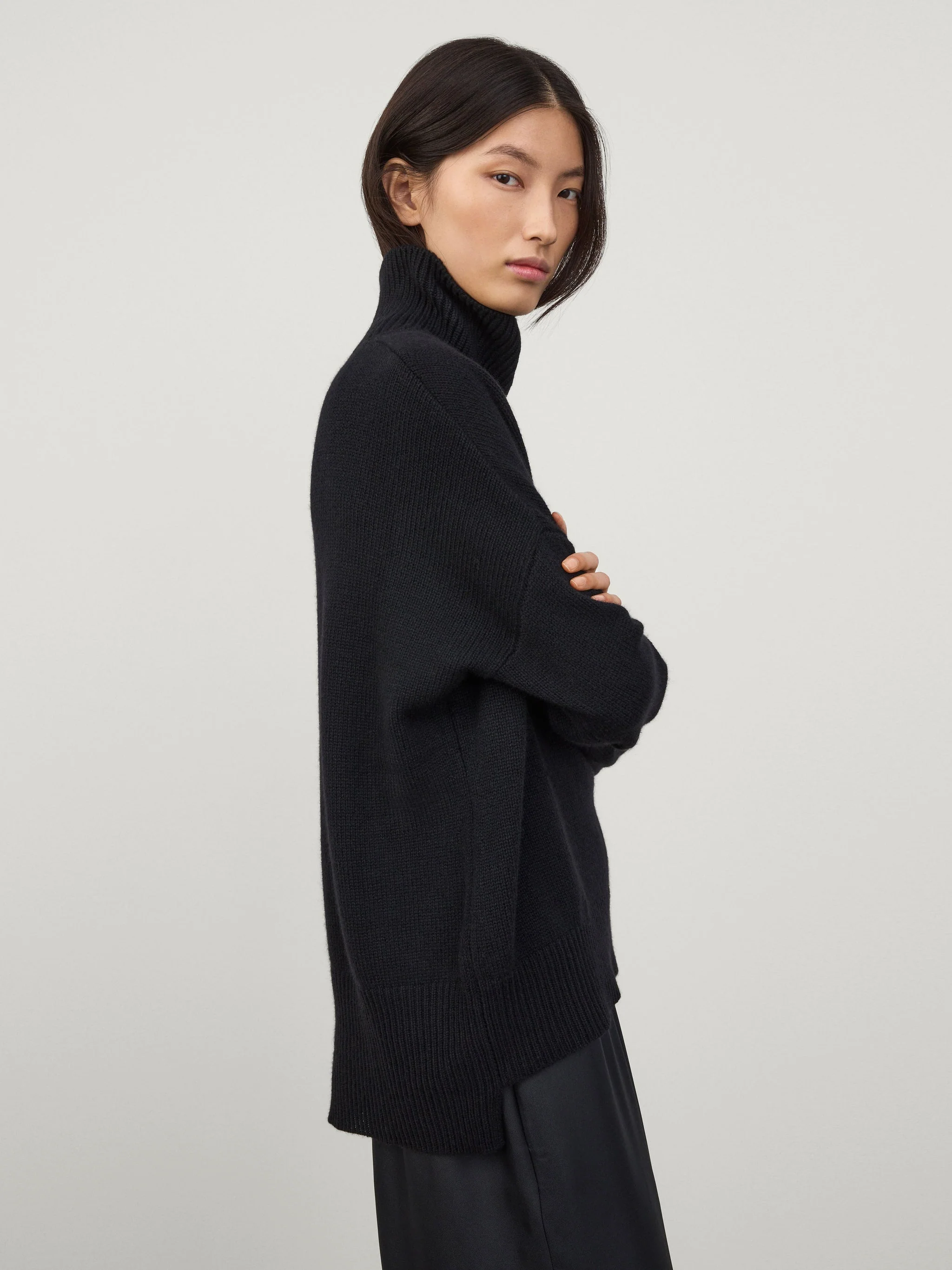 Lisa Yang Cashmere High-Neck Sweater with Ribbed Trim & High-Low Hem - Image 4