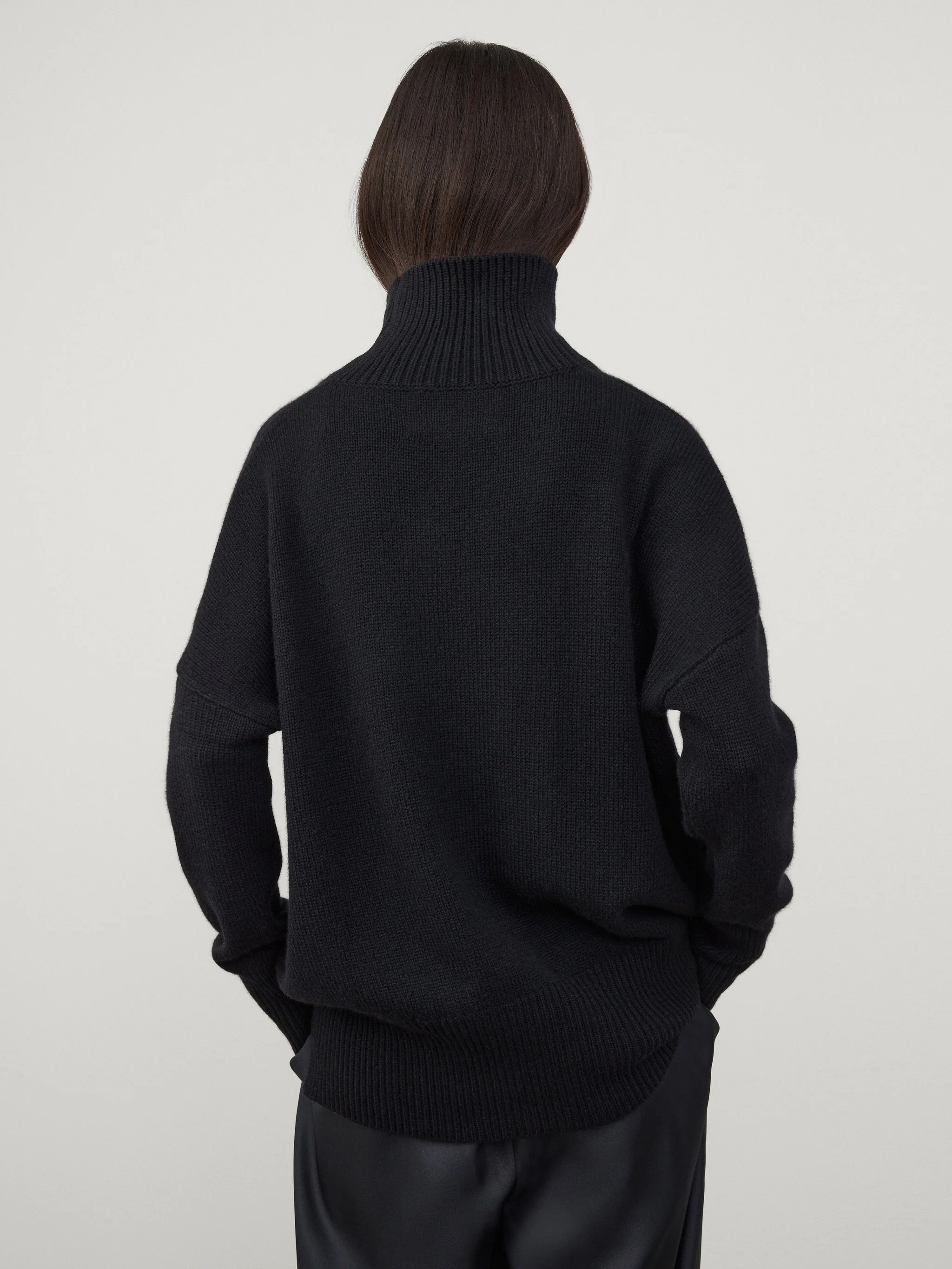 Lisa Yang Cashmere High-Neck Sweater with Ribbed Trim & High-Low Hem - Image 5