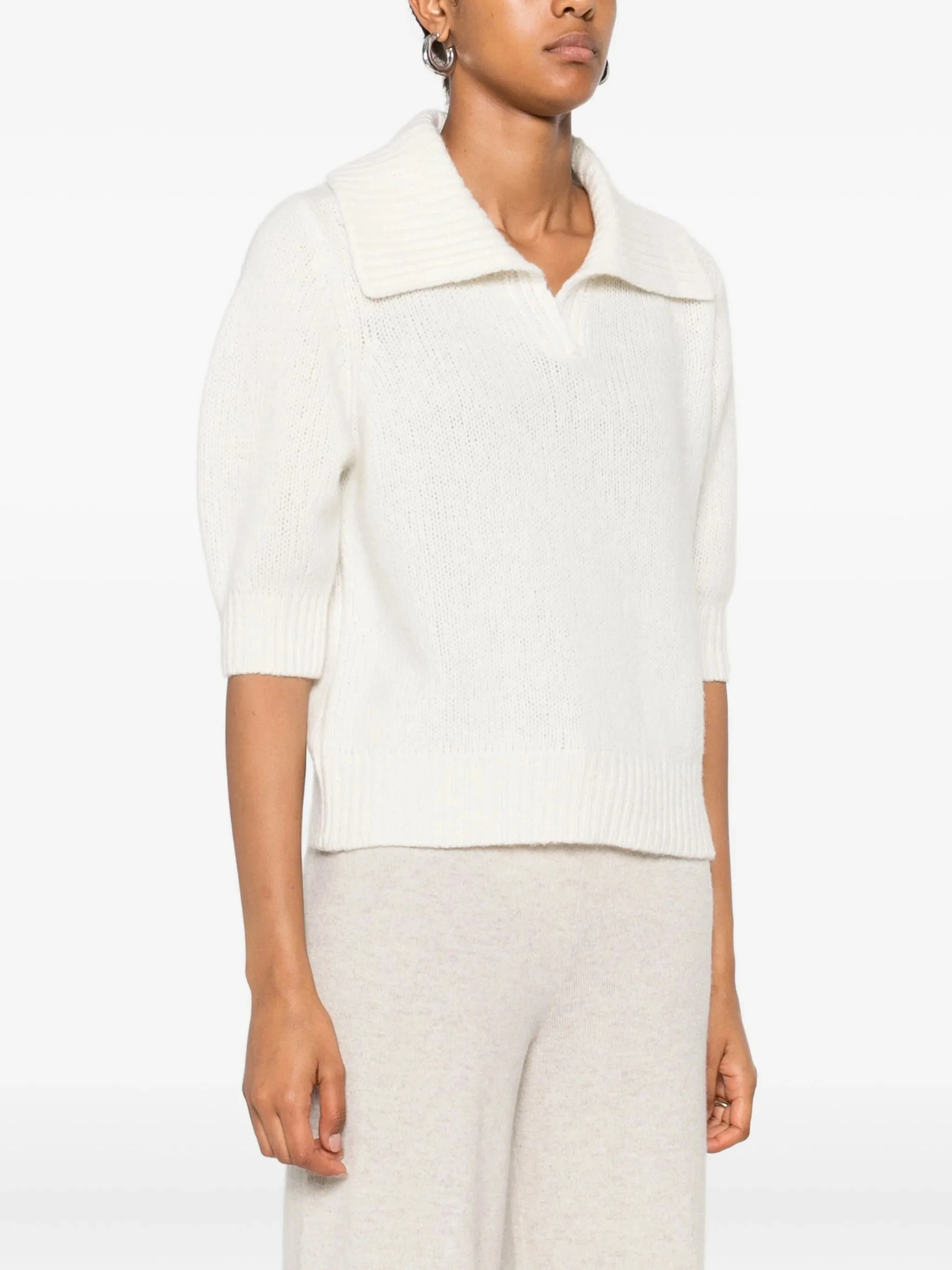 Lisa Yang Polo Neck Ribbed Sweater with Half Sleeves - Size 0 - Image 3