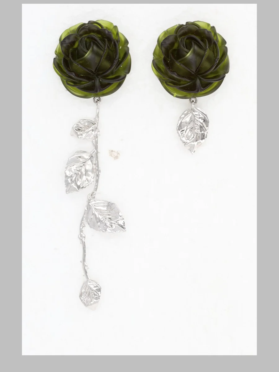 Magda Butrym Rose Drop Earrings in Brass with Resin Details