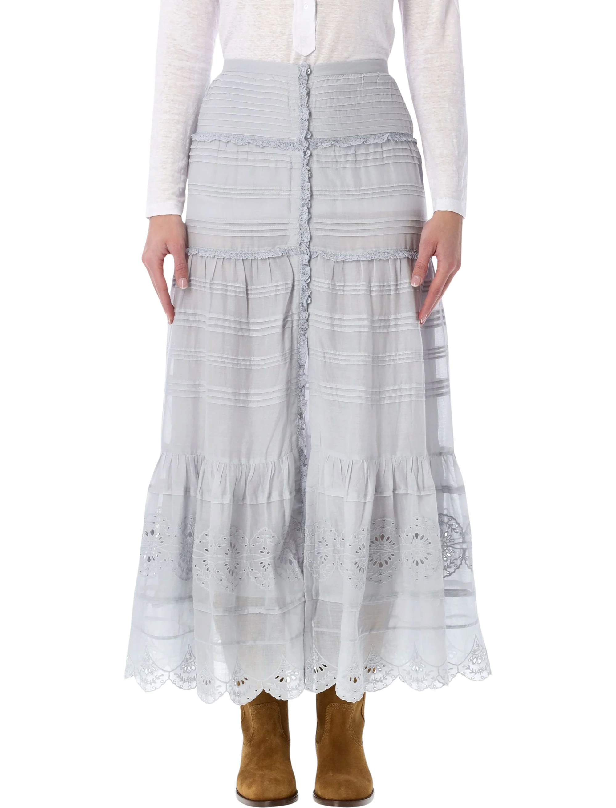MARANT ETOILE Cotton and Lace Paoline Long Skirt