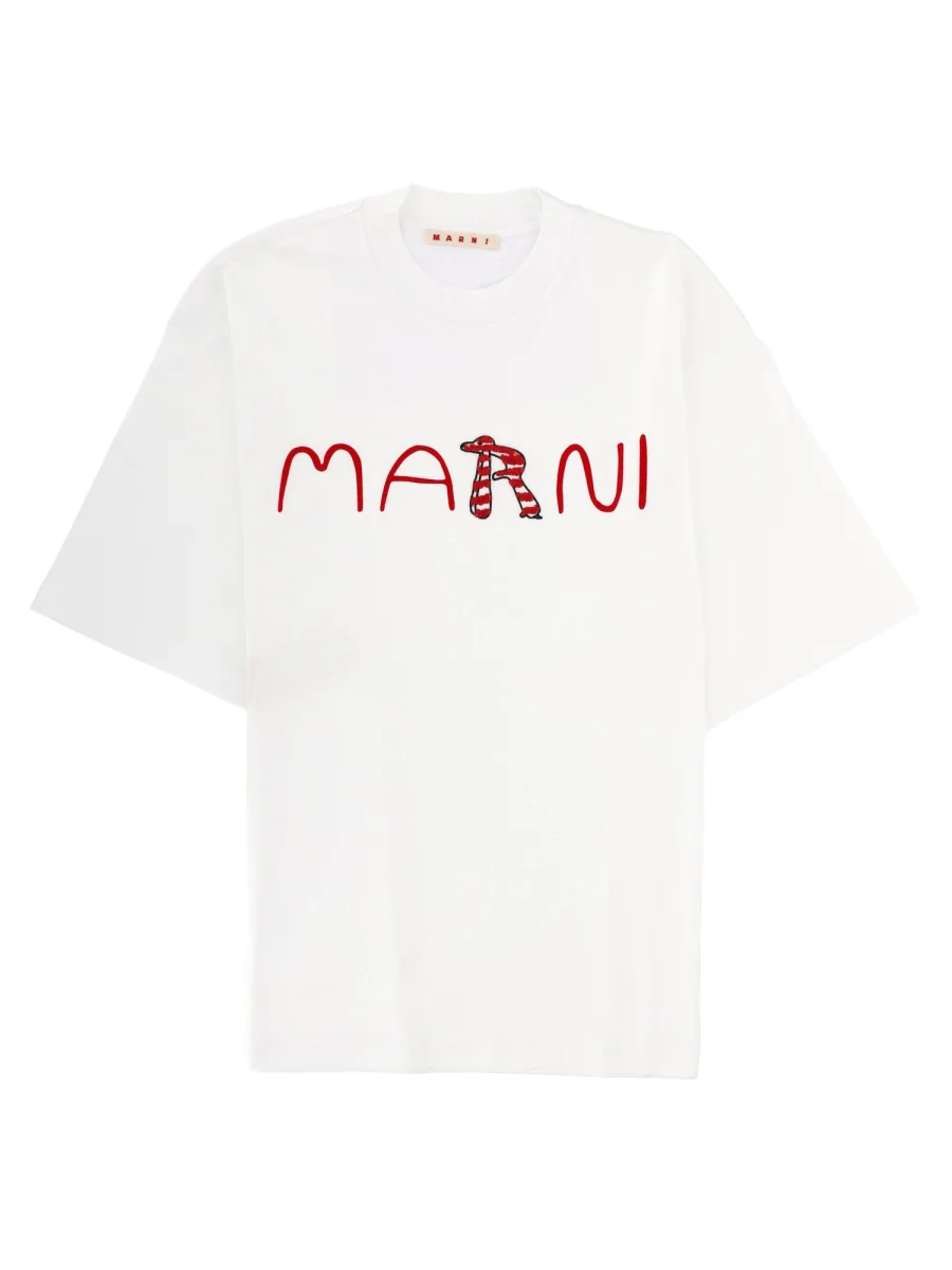 MARNI Cotton T-shirt with Flocked Animal Alphabet Logo