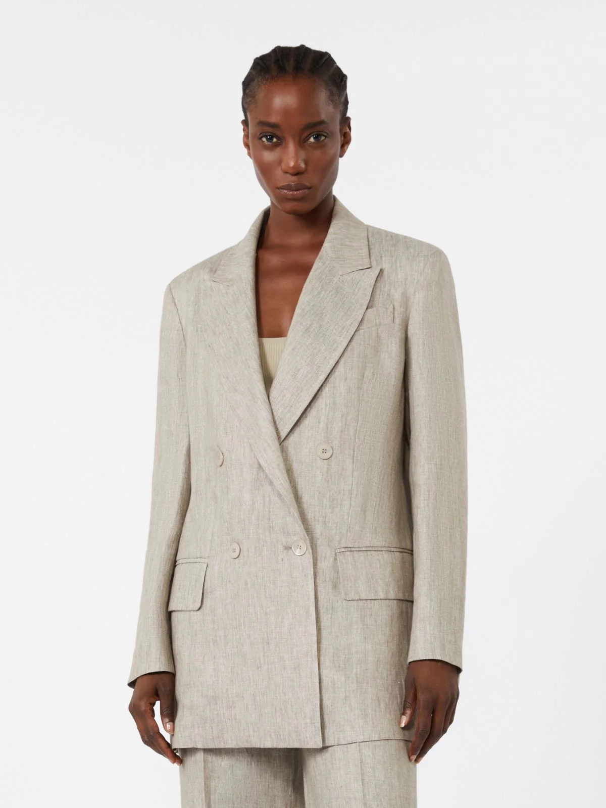 Max Mara Straight Fit Linen Twill Blazer with Tailored Details - Image 3