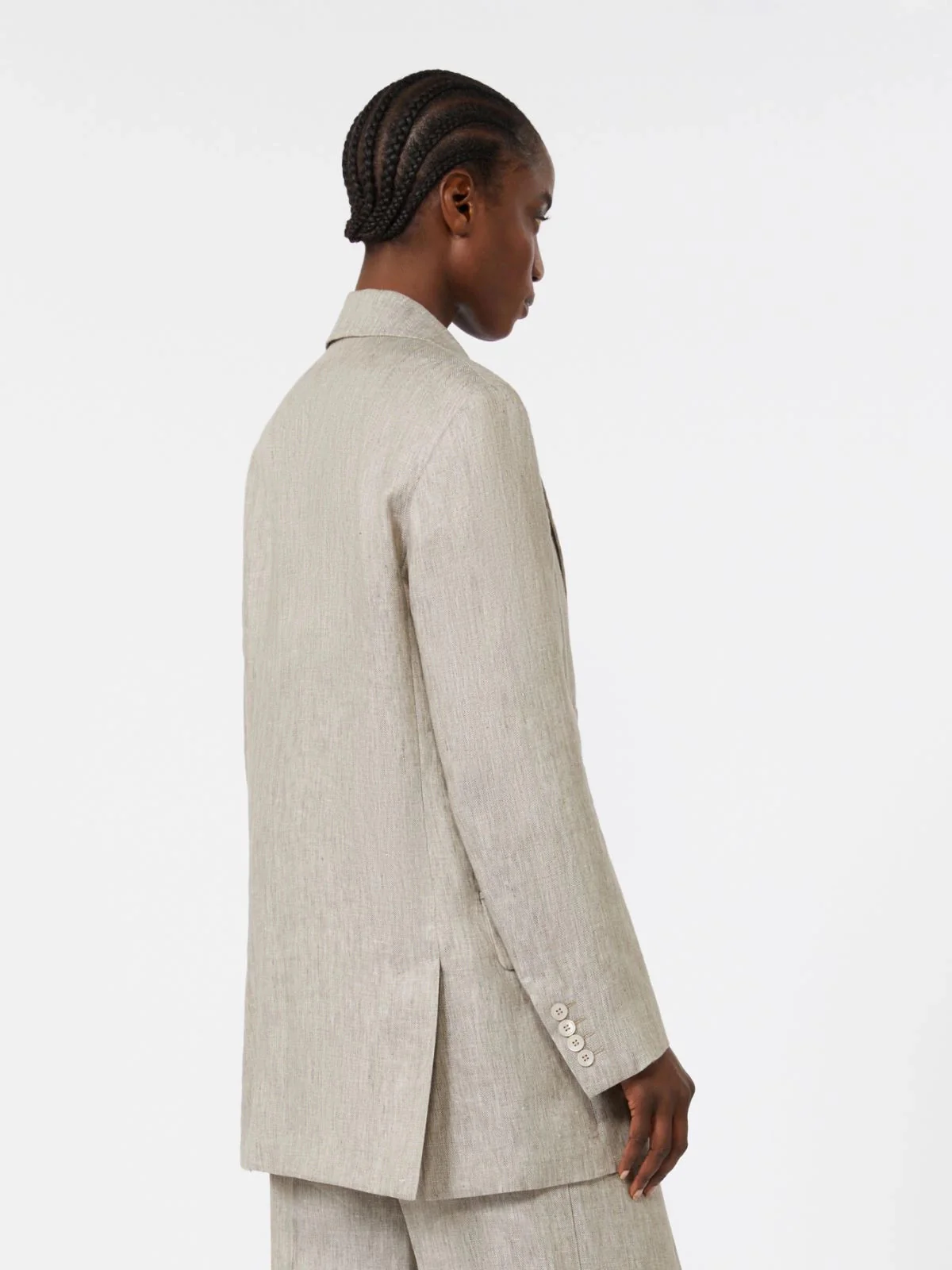 Max Mara Straight Fit Linen Twill Blazer with Tailored Details - Image 4