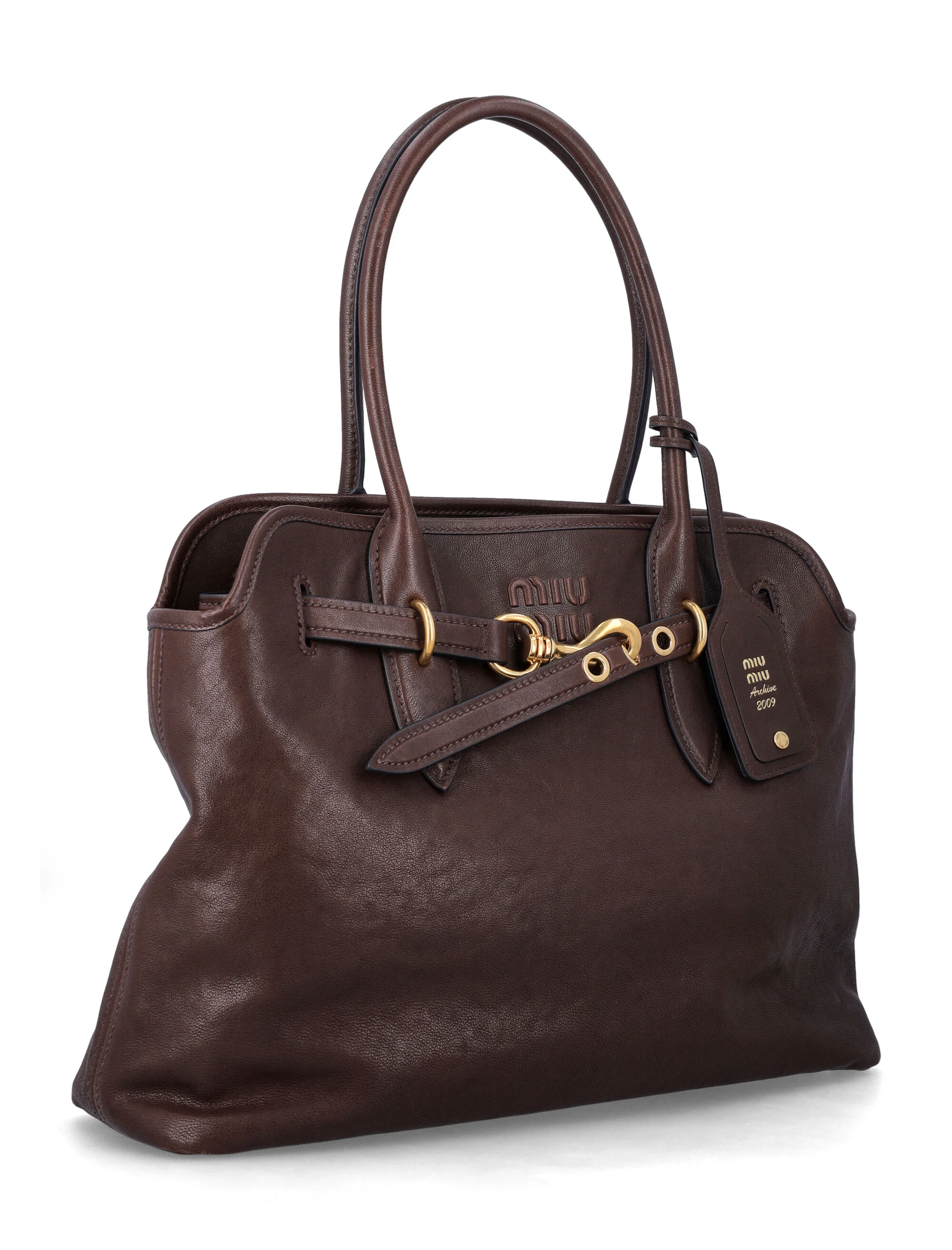 Miu Miu Aventure Handbag in Lamb Leather with Embossed Logo, Removable Charm, Zip Top Closure — 31 x 40 x 13 cm - Image 2