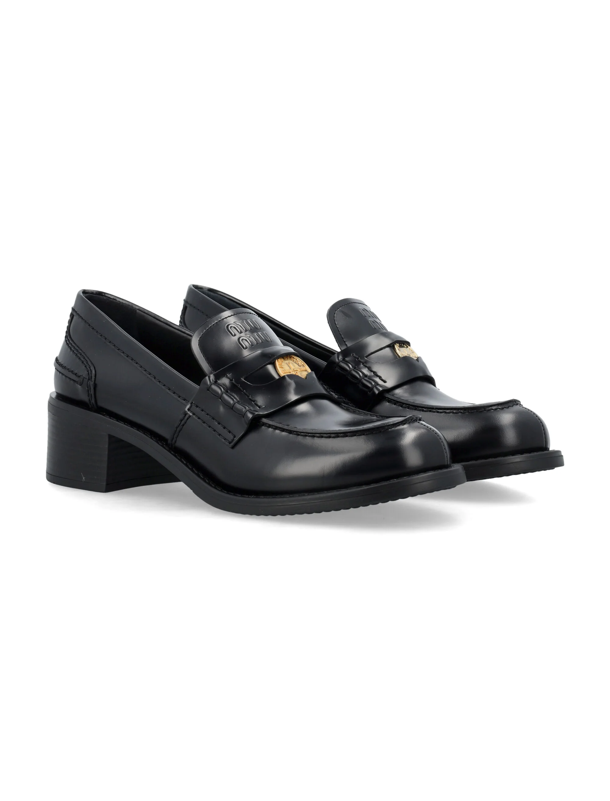Miu Miu Mini Penny Loafer with Gold-Tone Saddle Strap and Block Heel - Image 2