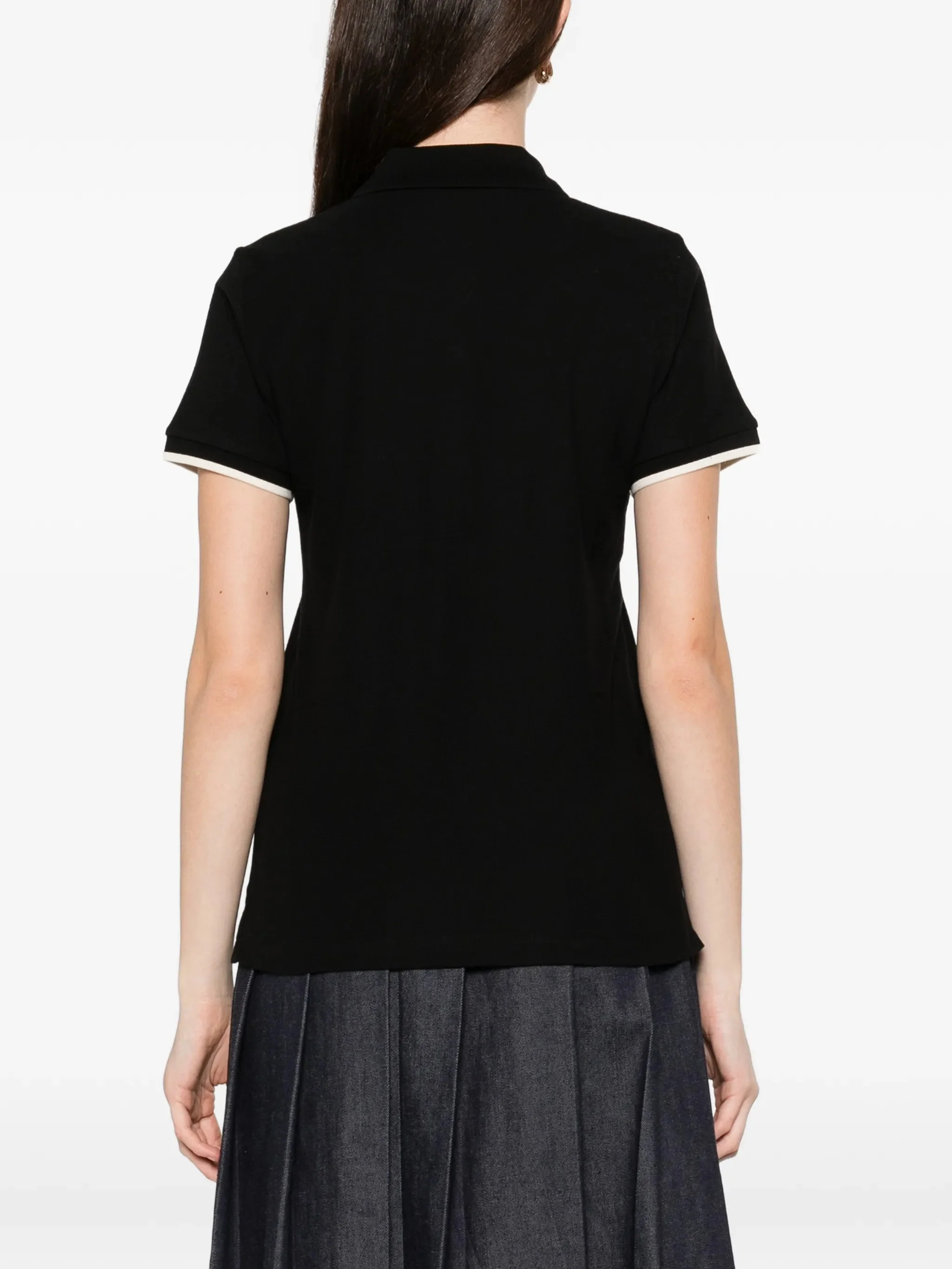 Moncler ColTher Short-Sleeve Snap-Button T-Shirt with Striped Cuffs, Logo Patch, Size S - Image 4