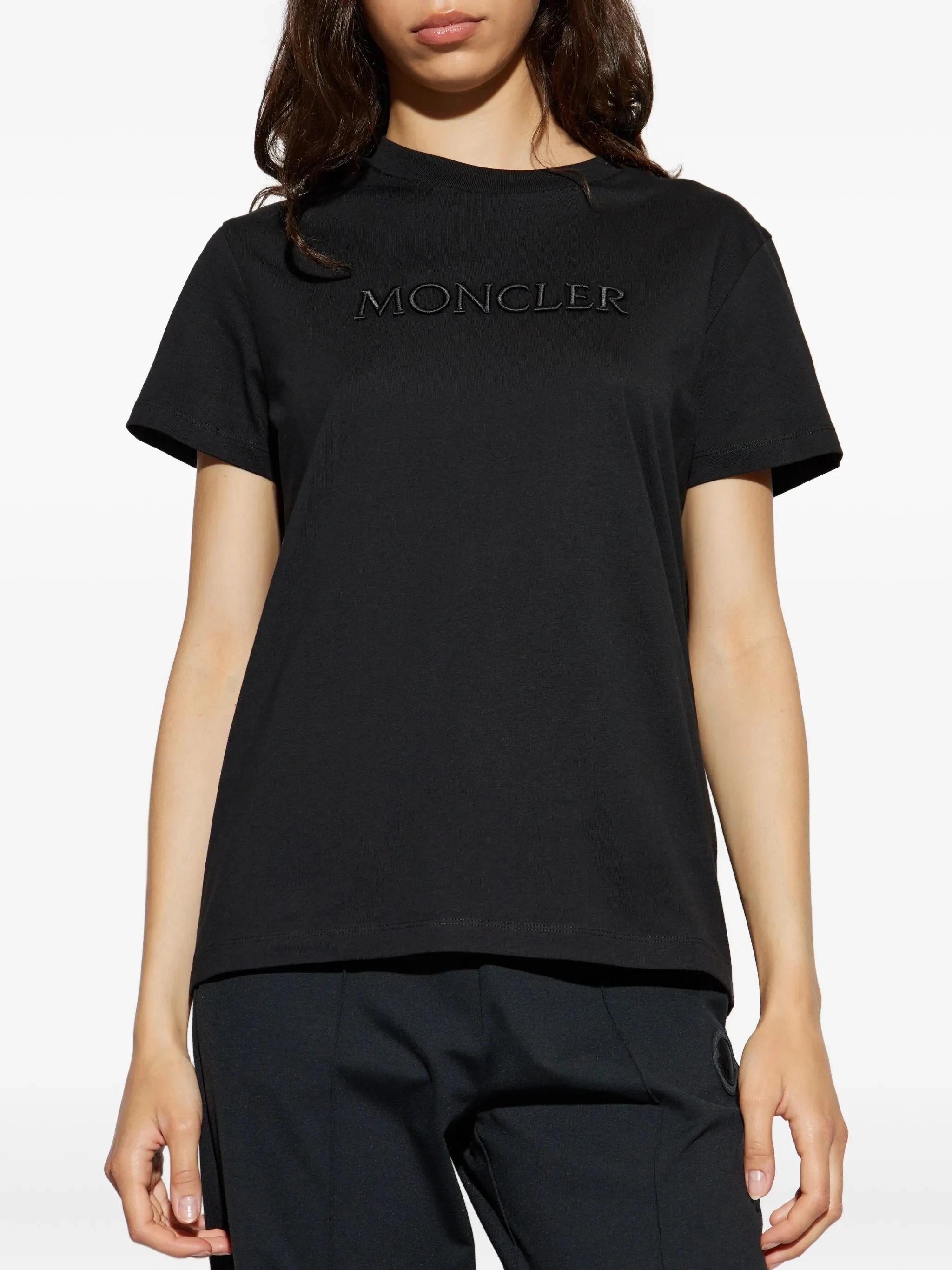 Moncler Cresthane Crewneck Short-Sleeve Logo Embroidered Cotton T-Shirt, Size S - Image 3