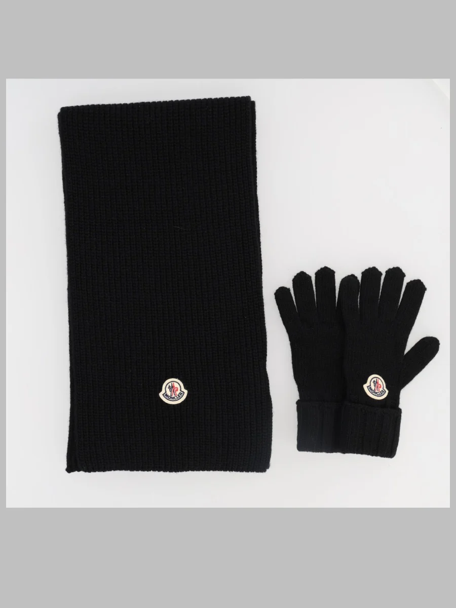 Moncler Kids Knit Wool Scarf & Glove Set