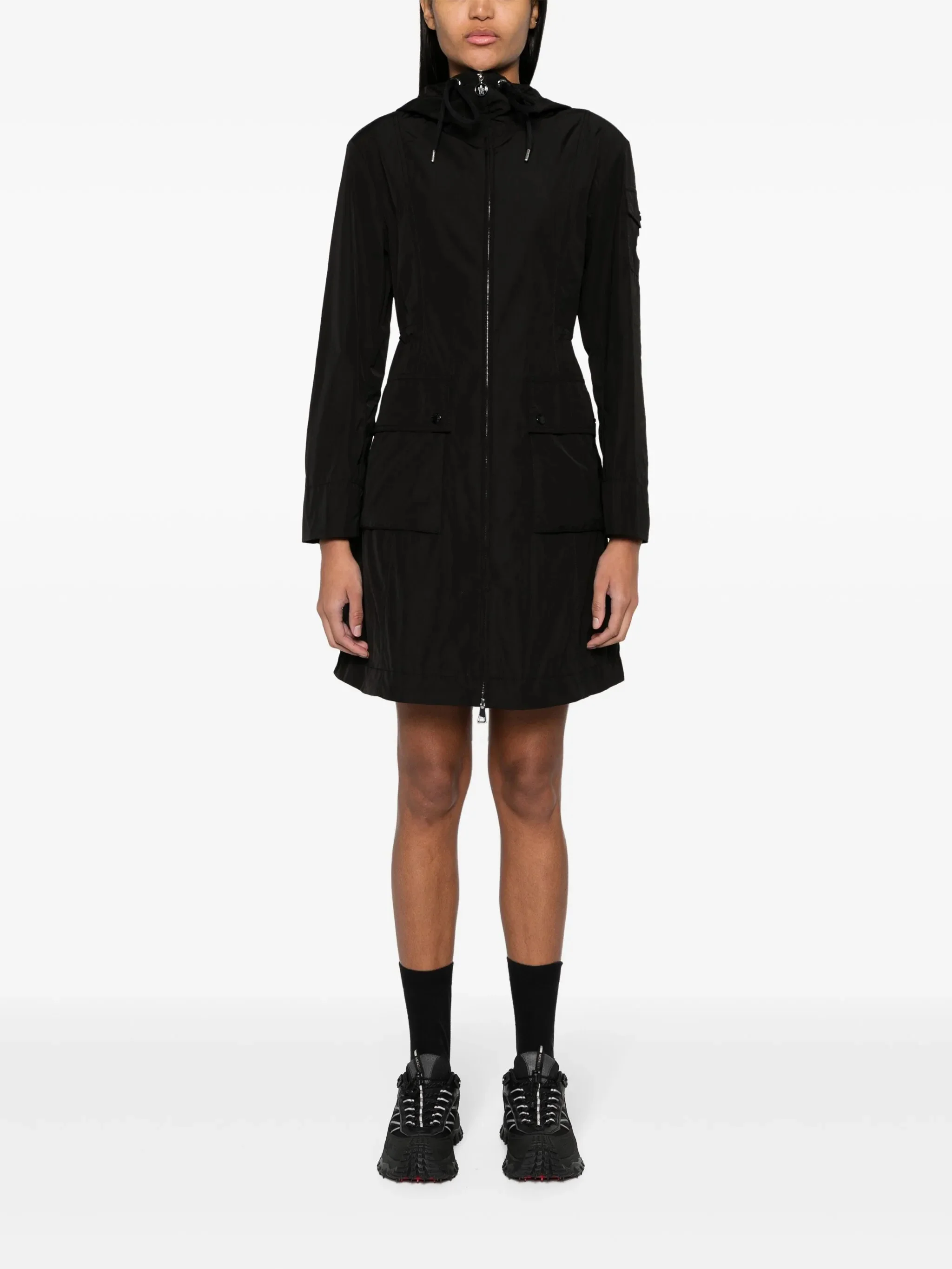 Moncler Monochrome-Finish Drawstring Hooded Utility Jacket Parka with Zip Closure - Image 2