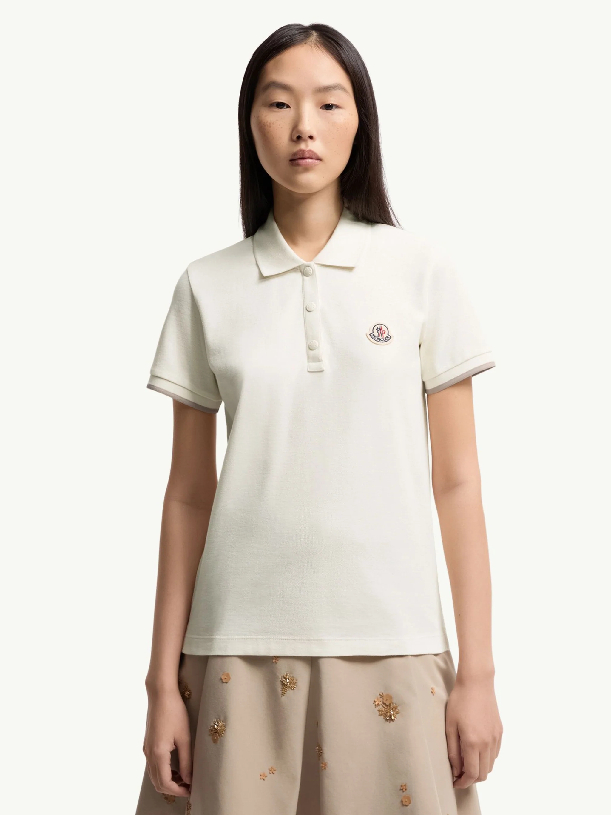 Moncler Short-Sleeve Snap-Button Top with Logo Patch and Ribbed Cuffs - Image 3