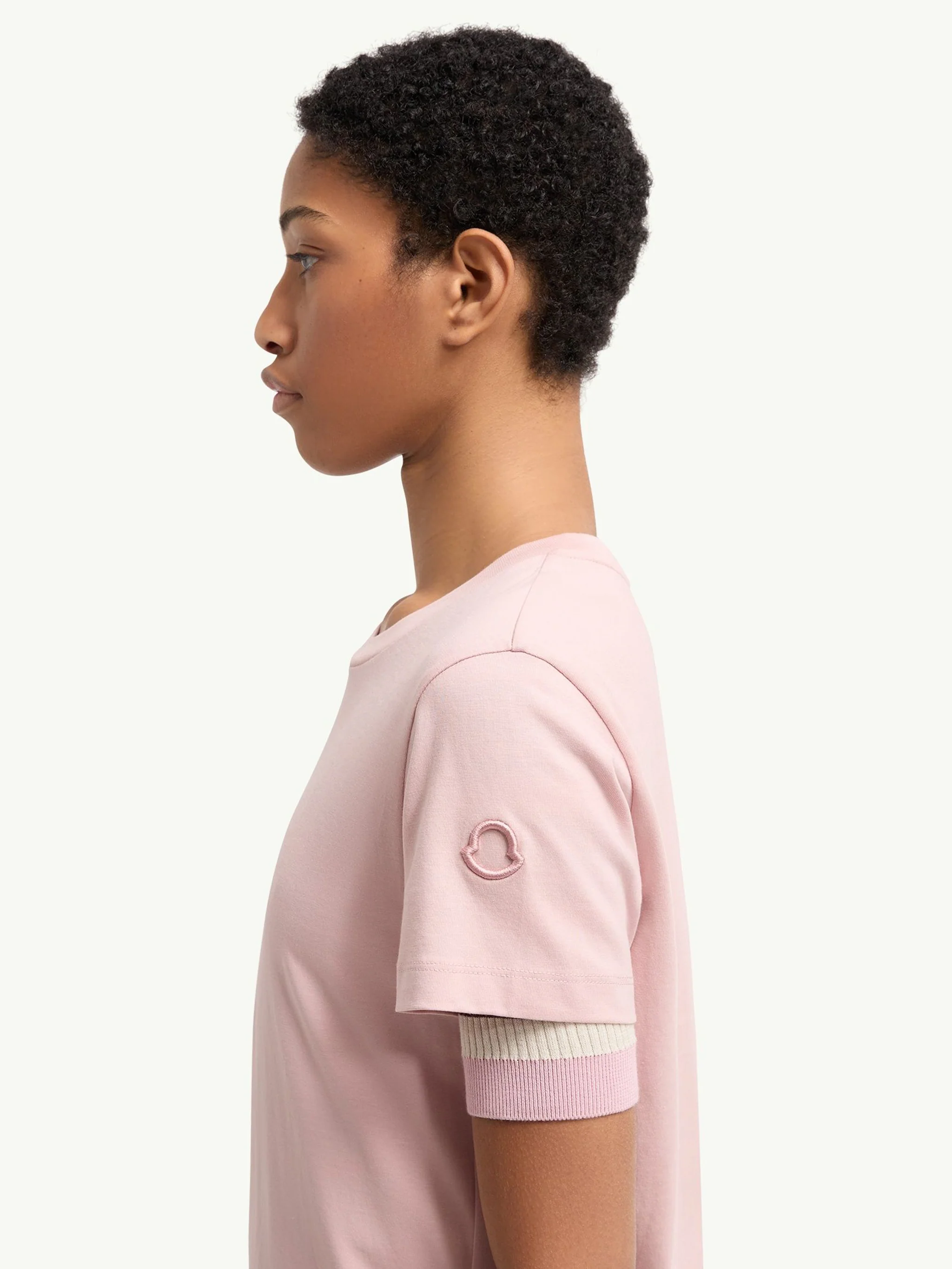 Moncler Women’s Ribbed Crewneck Short-Sleeve Cotton T-Shirt with Embroidered Logo, Size S - Image 4