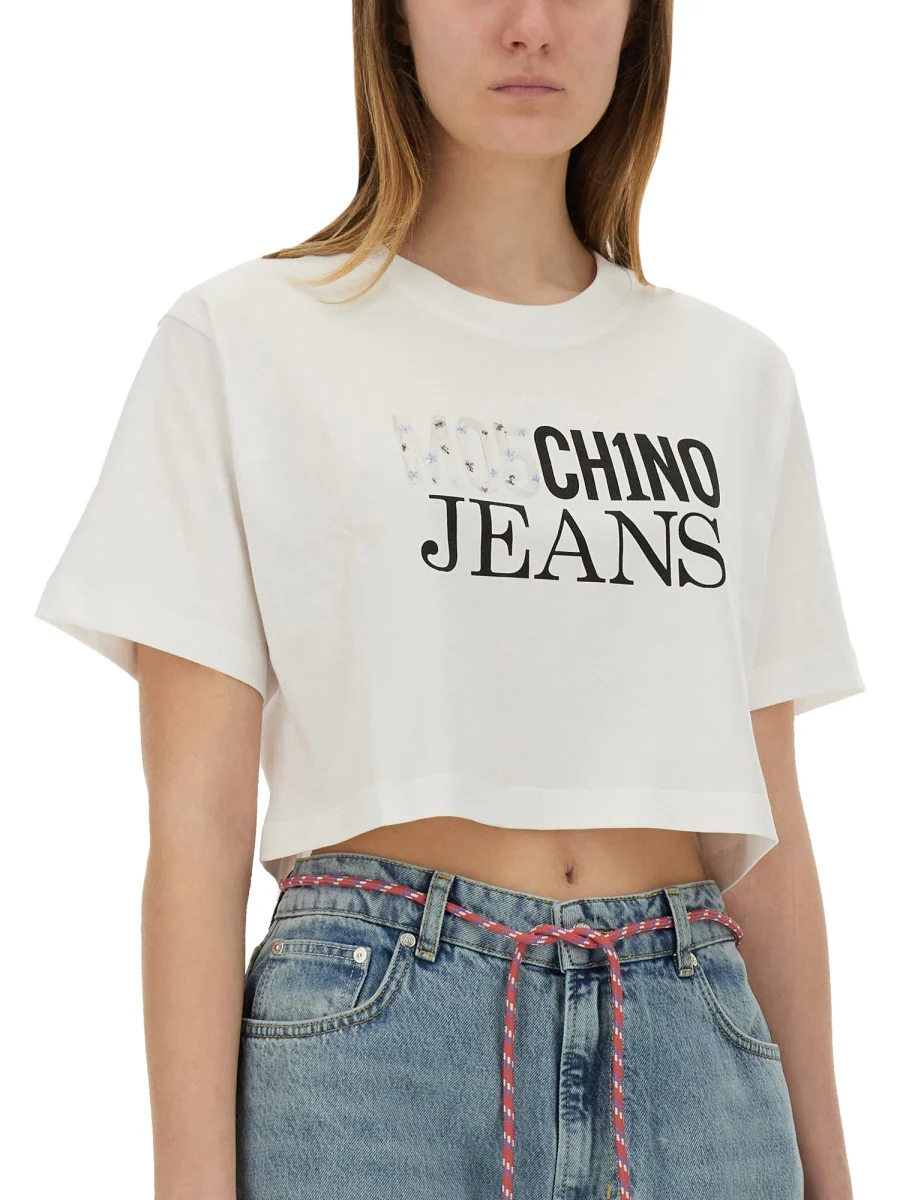 Moschino Jeans Cropped T-Shirt with Logo - Women's - Image 4