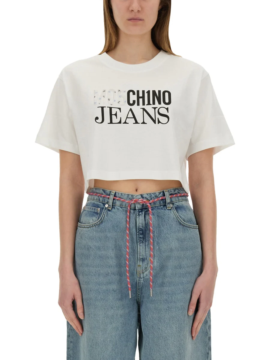 Moschino Jeans Cropped T-Shirt with Logo - Women's - Image 5