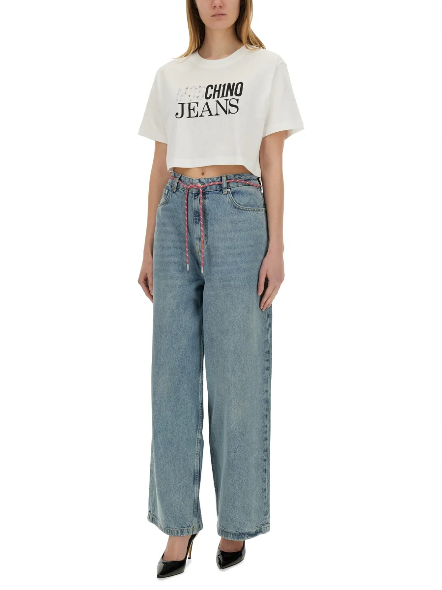 Moschino Jeans Cropped T-Shirt with Logo - Women's - Image 6