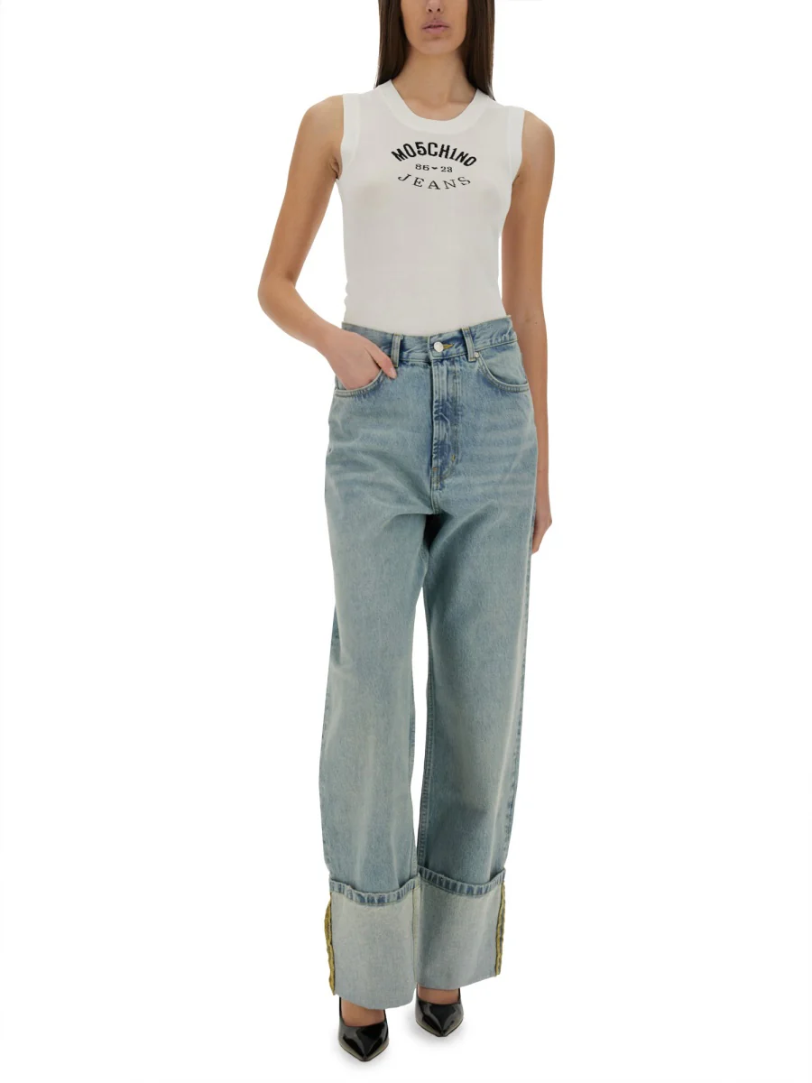 Moschino Jeans Slim Fit Knit Top with Inlay Logo - Image 2