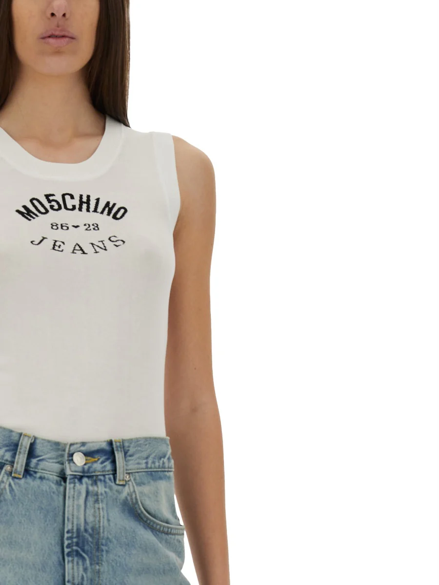 Moschino Jeans Slim Fit Knit Top with Inlay Logo - Image 4