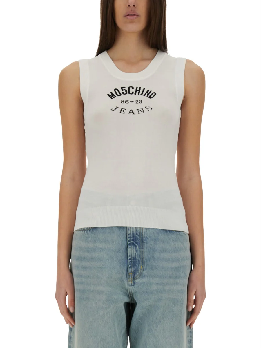 Moschino Jeans Slim Fit Knit Top with Inlay Logo - Image 5