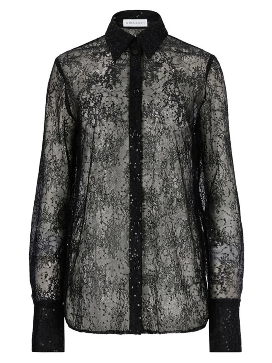 NINA RICCI See-Through Sequins Shirt with Bell Cuffs