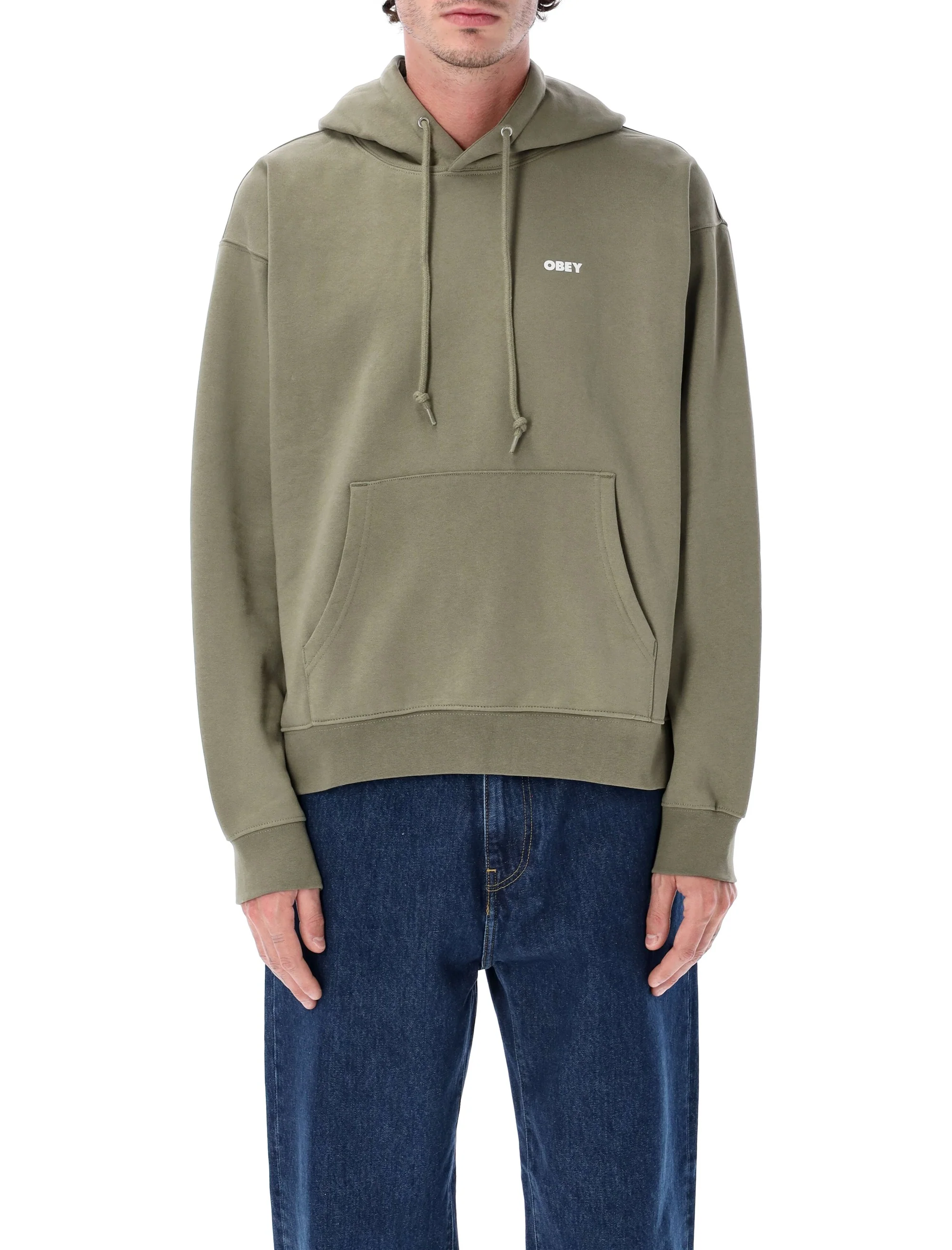Obey Premium Hoodie with Mini Logo and Bold Back Graphic - Size L