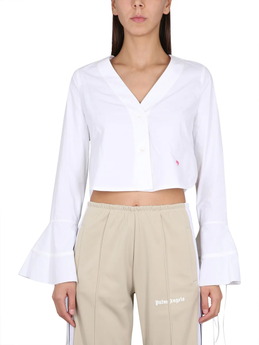 PALM ANGELS Flute-sleeves Cropped Cotton Shirt