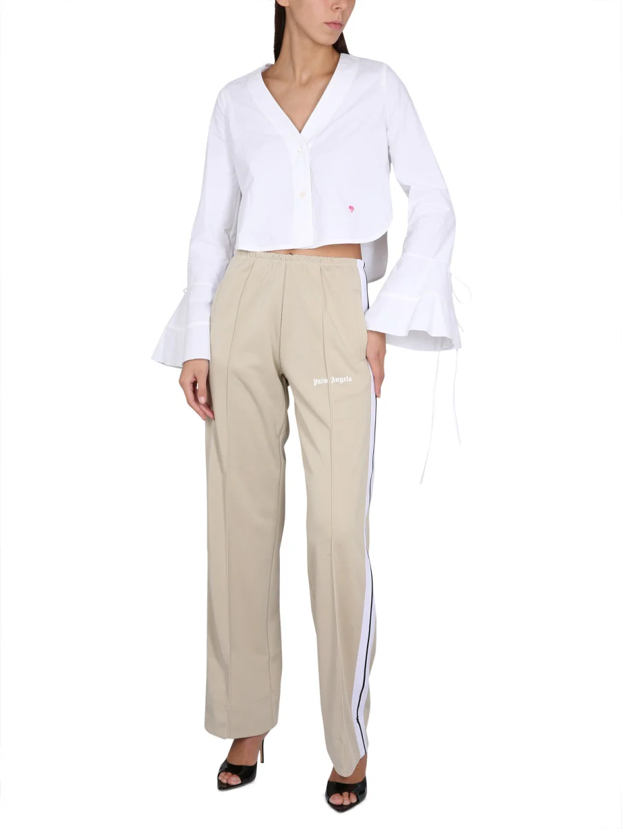 PALM ANGELS Flute-sleeves Cropped Cotton Shirt - Image 2