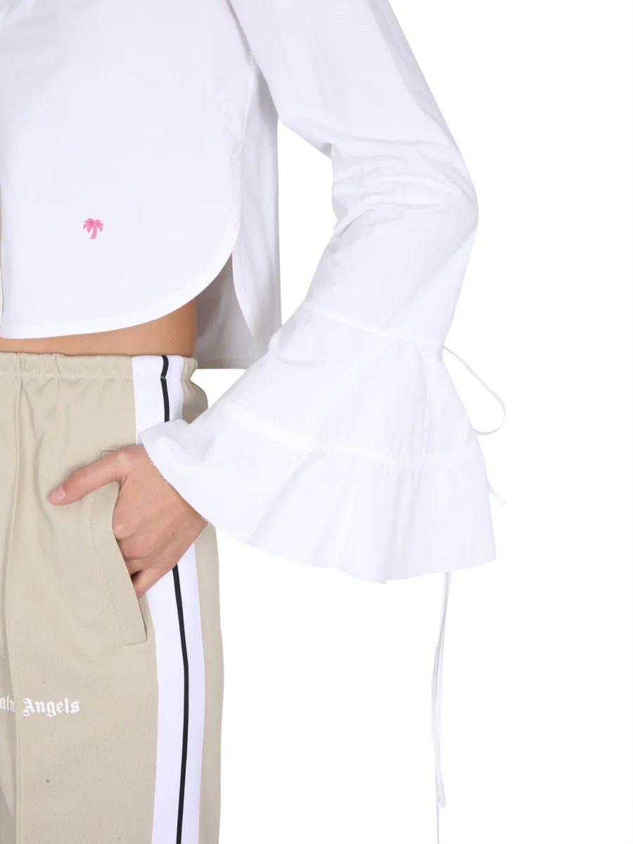 PALM ANGELS Flute-sleeves Cropped Cotton Shirt - Image 4