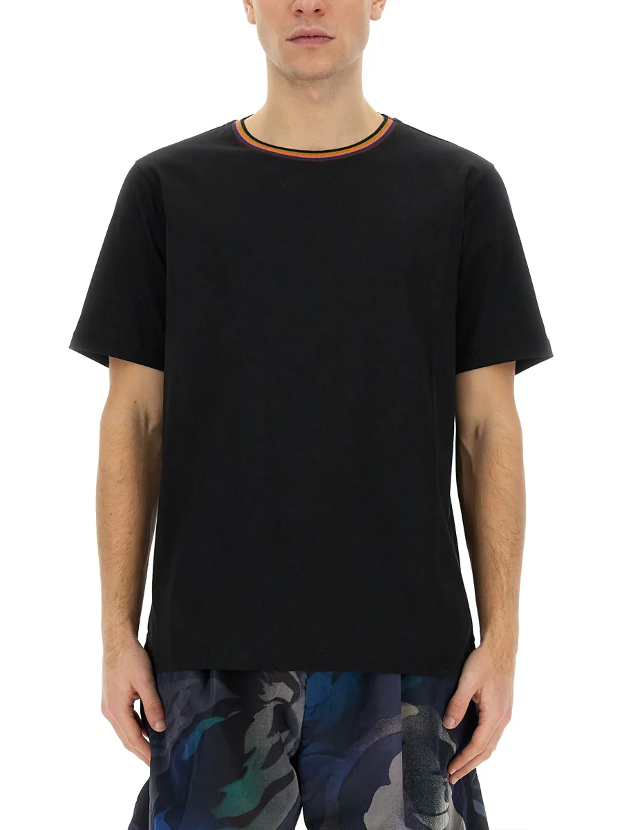 Paul Smith Men's Regular-Fit Organic Cotton Logo Neck Stripe T-Shirt - Image 2