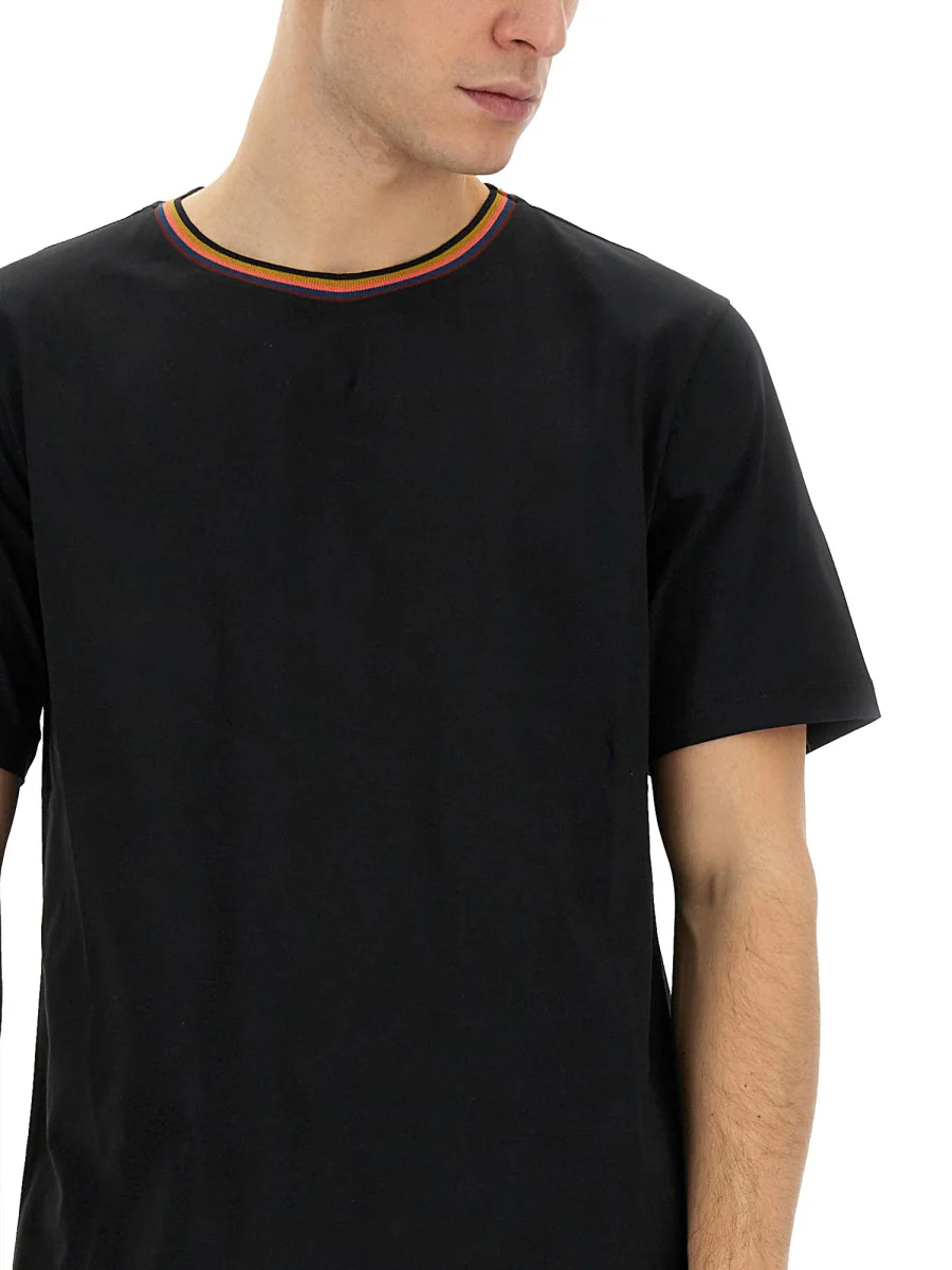 Paul Smith Men's Regular-Fit Organic Cotton Logo Neck Stripe T-Shirt - Image 6