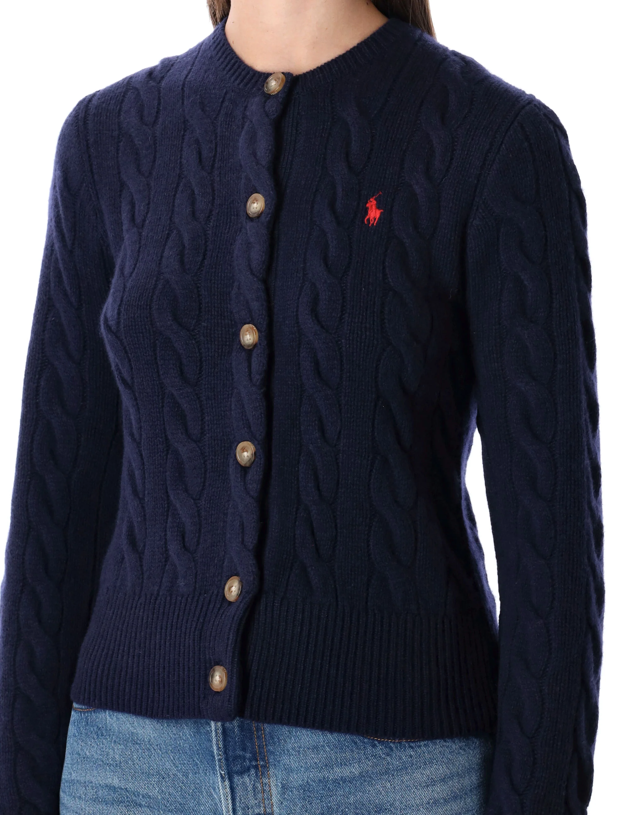 Polo Ralph Lauren Cable-Knit Wool-Cashmere Cardigan with Grosgrain Trim - Image 3