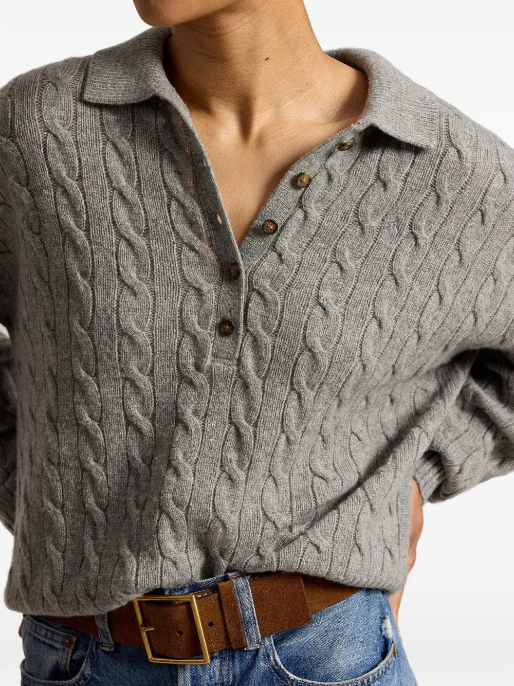 Polo Ralph Lauren Women’s Wool-Cashmere Rib-Knit Polo Sweater with Five-Button Placket, Ribbed Cuffs & Hem, Size S - Image 6