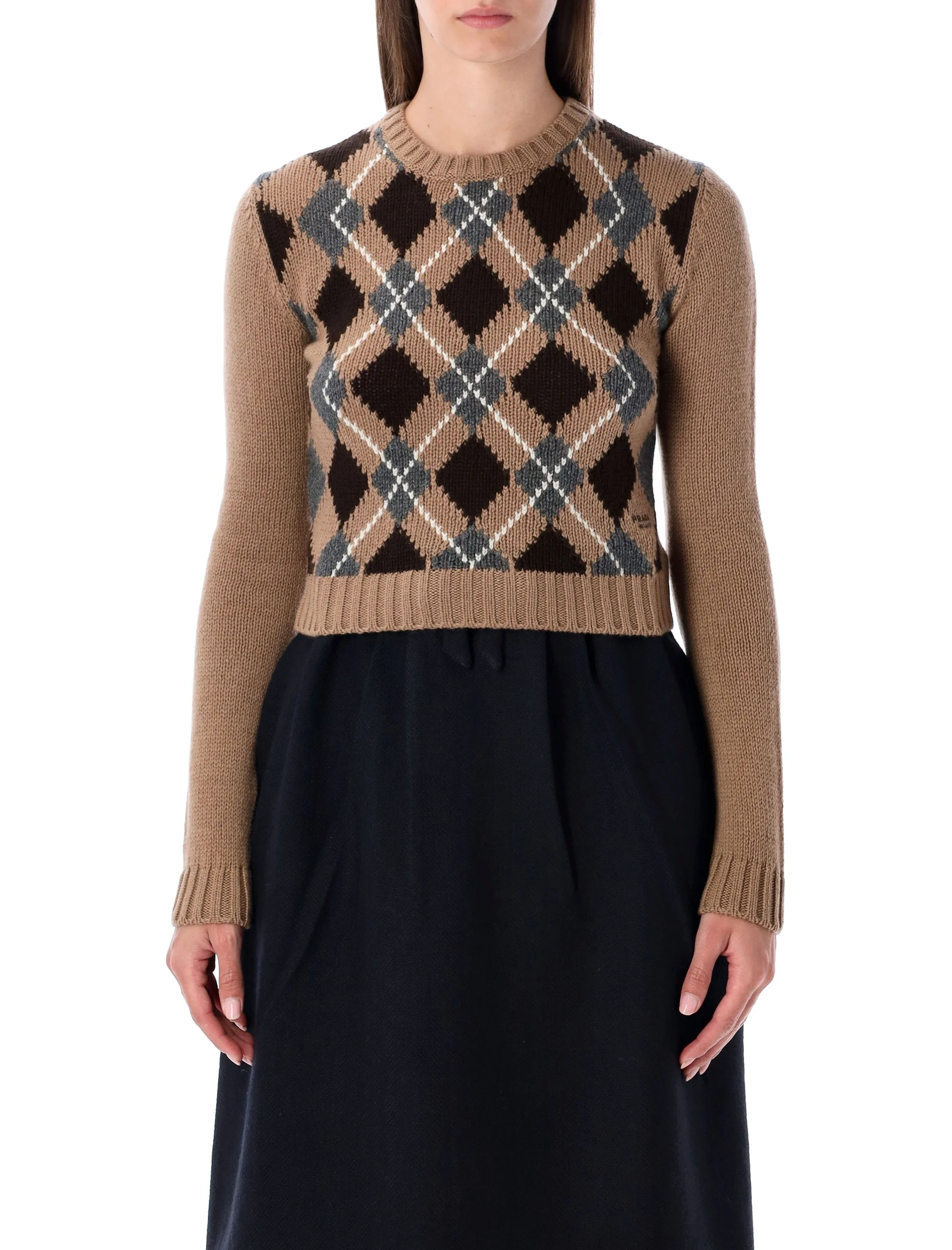 Prada Cropped Argyle Cashmere Sweater