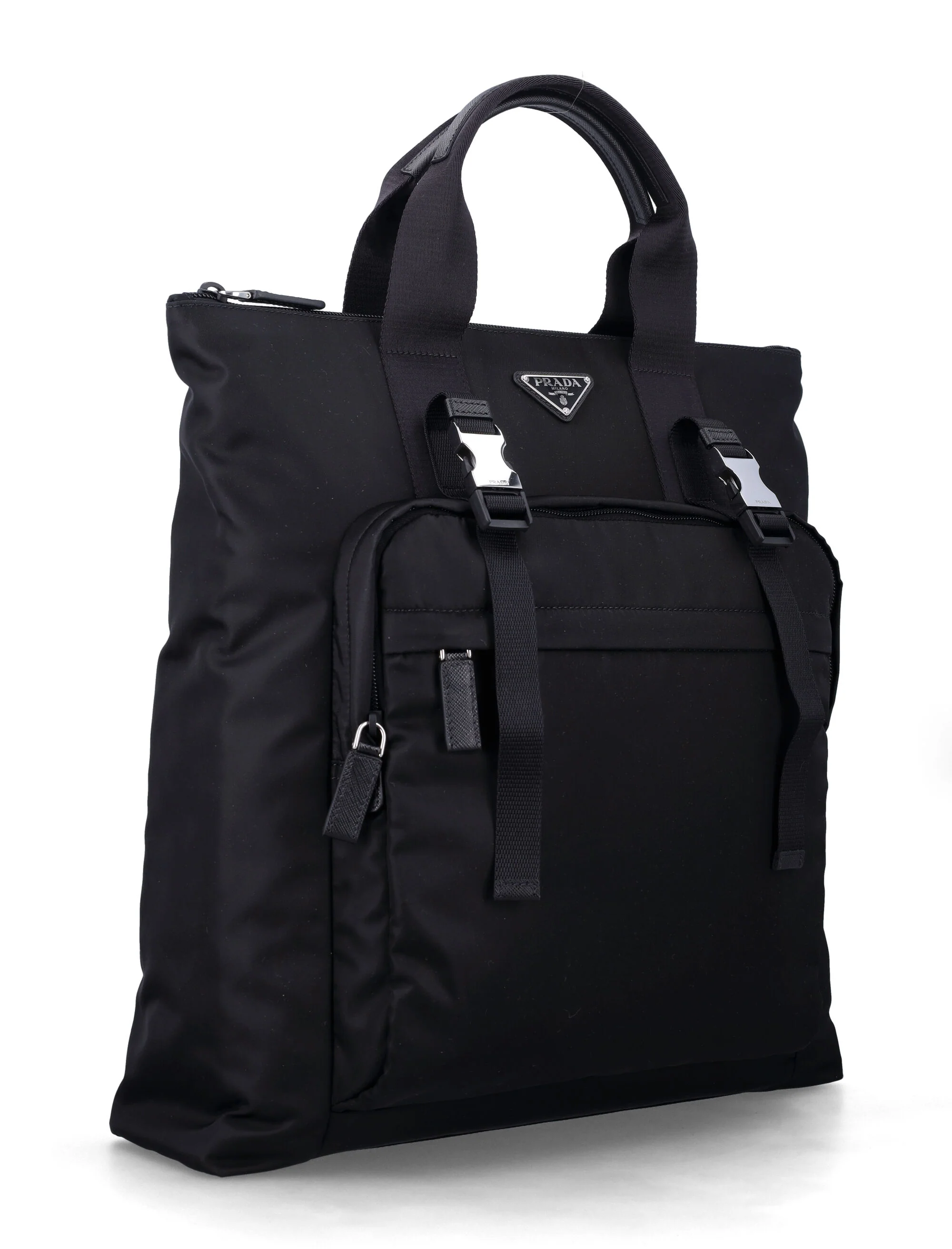 Prada Printada Re-Nylon Tote Handbag with Saffiano Leather Trim and Zip Closure (42 x 38 x 10 cm) - Image 2
