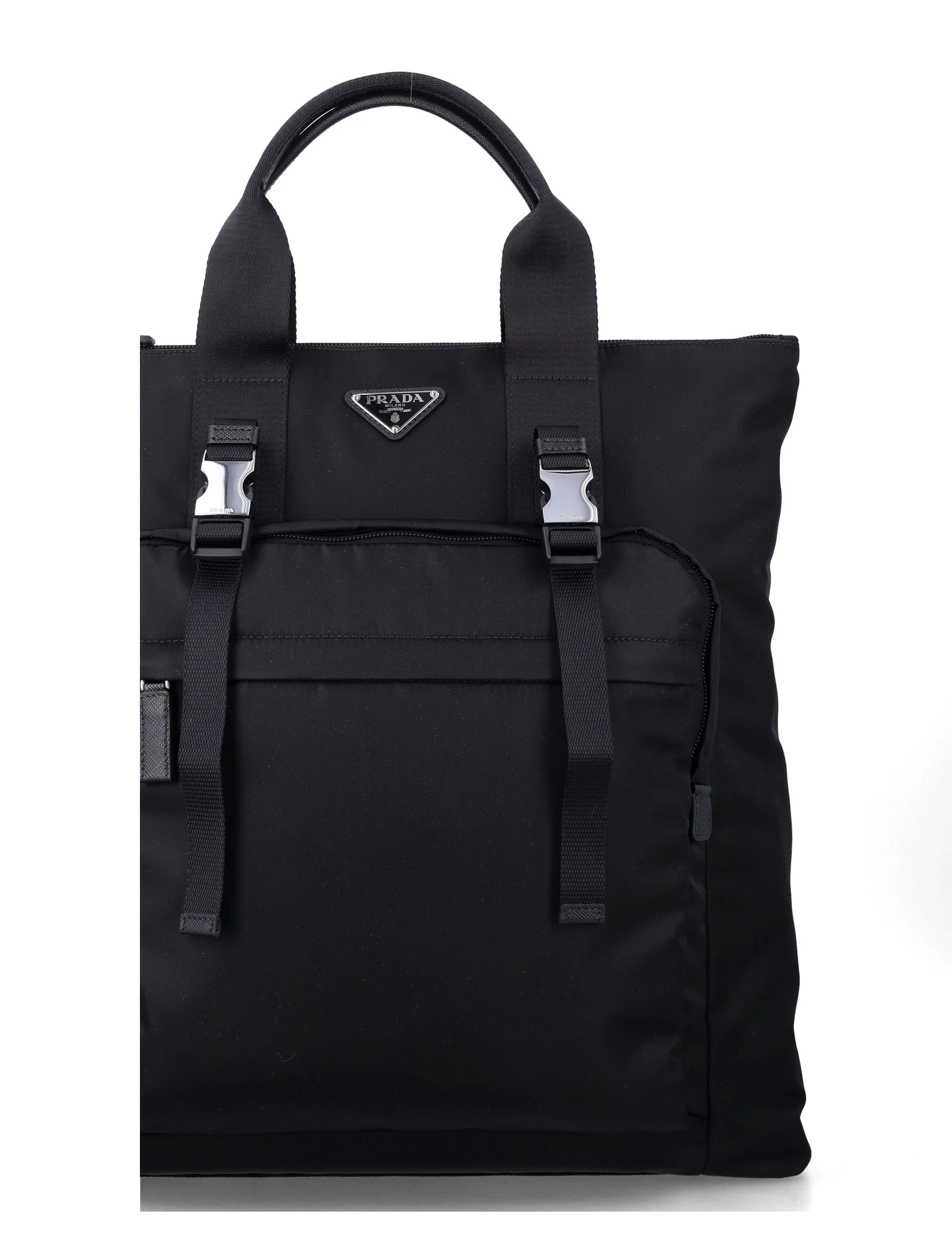 Prada Printada Re-Nylon Tote Handbag with Saffiano Leather Trim and Zip Closure (42 x 38 x 10 cm) - Image 3
