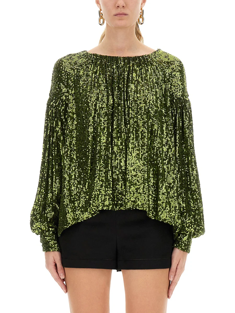 RABANNE Sequined Crepe de Chine Turtleneck Top - Image 5