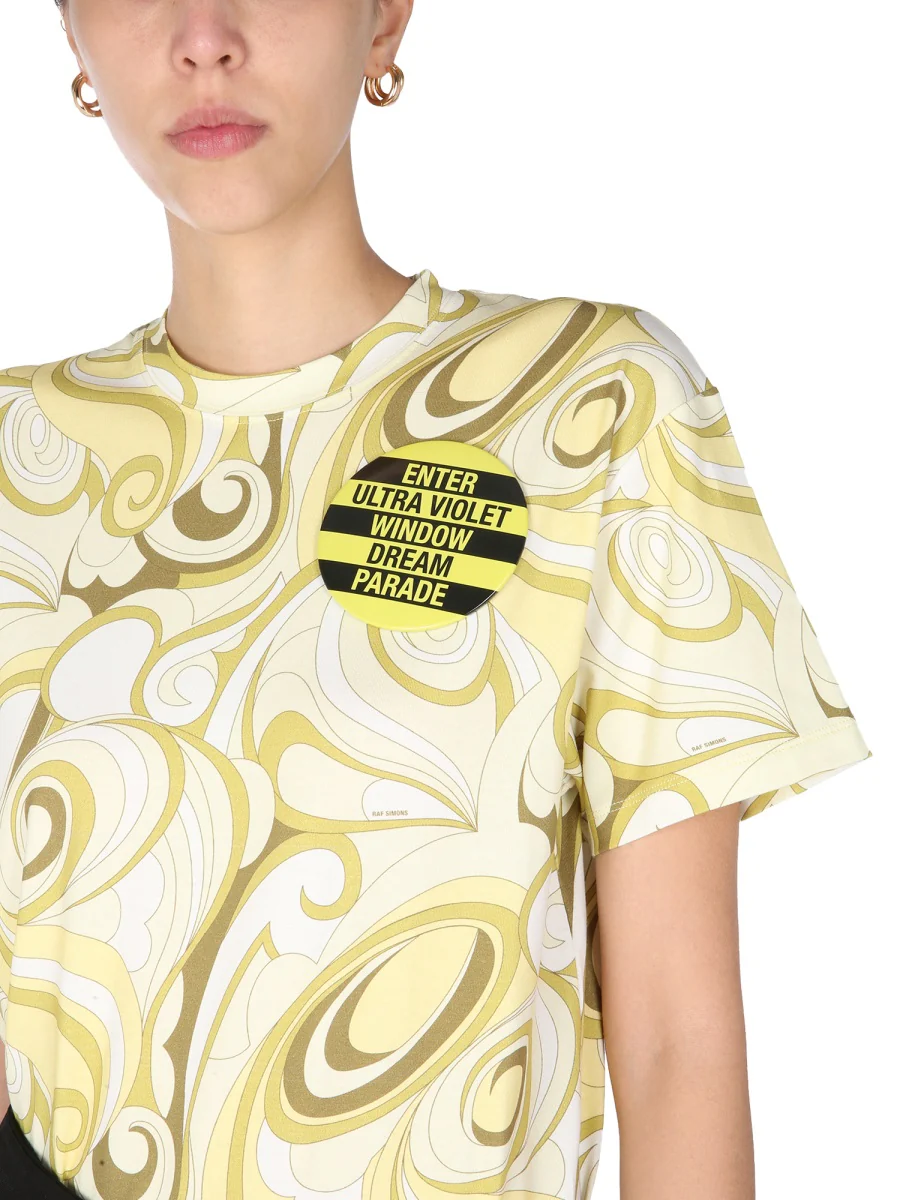 RAF SIMONS Cotton-blend Printed Badge Patch Detail Abstract Pattern Print Round Neck Short Sleeves Straight Hem T-shirt - Image 4