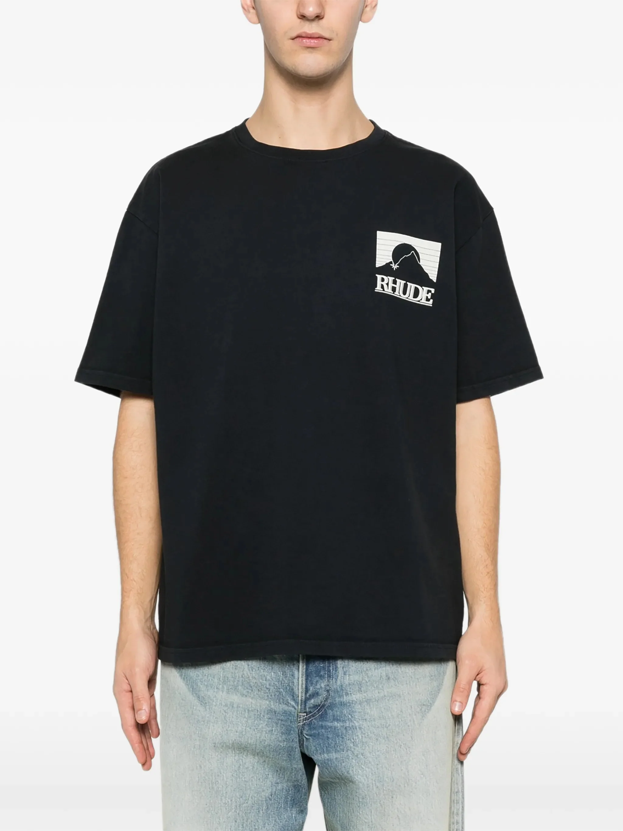 Rhude Logo Crewneck T-Shirt with Chest & Back Print - Image 3