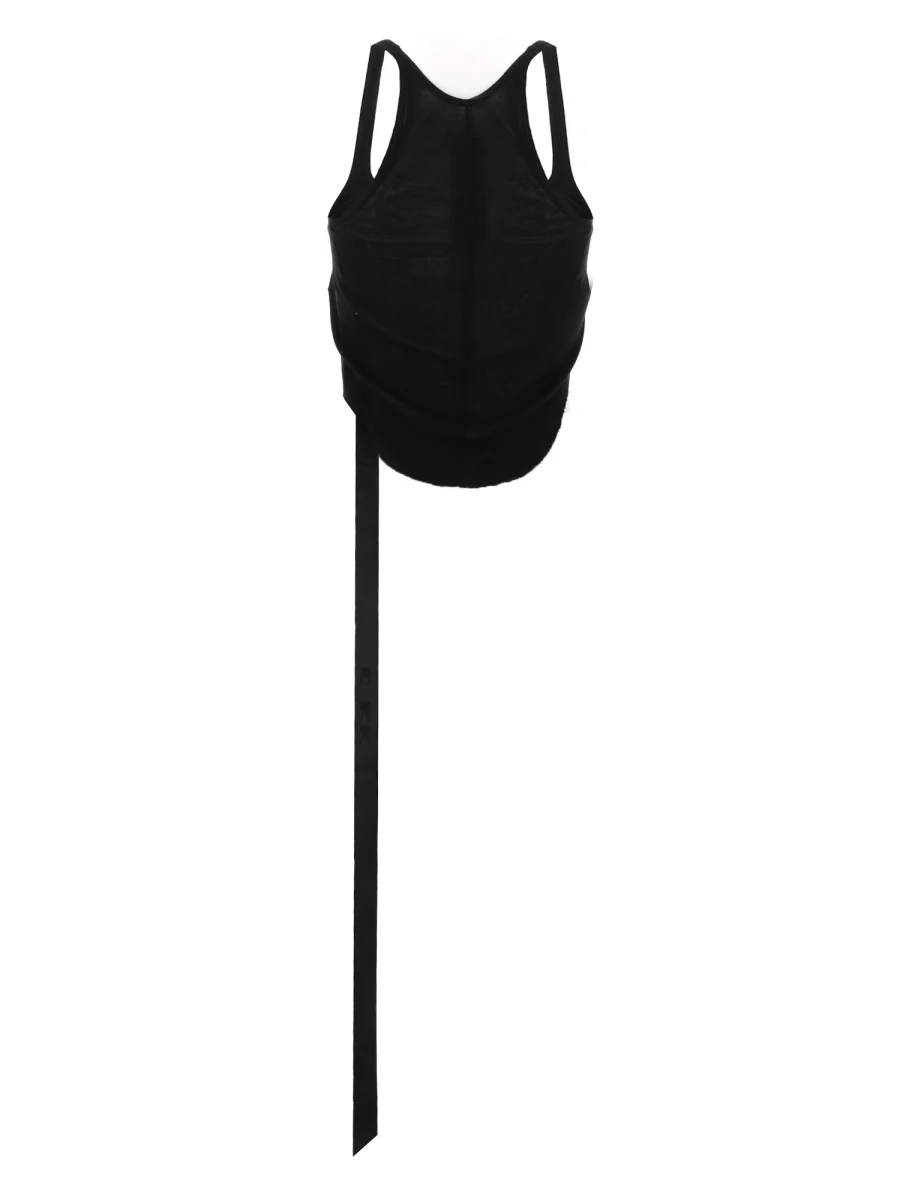 RICK OWENS DRKSHDW 'Basic' Tank Top in Semi-transparent Cotton, Crop Model, Raw Cut Hem and Round Neckline