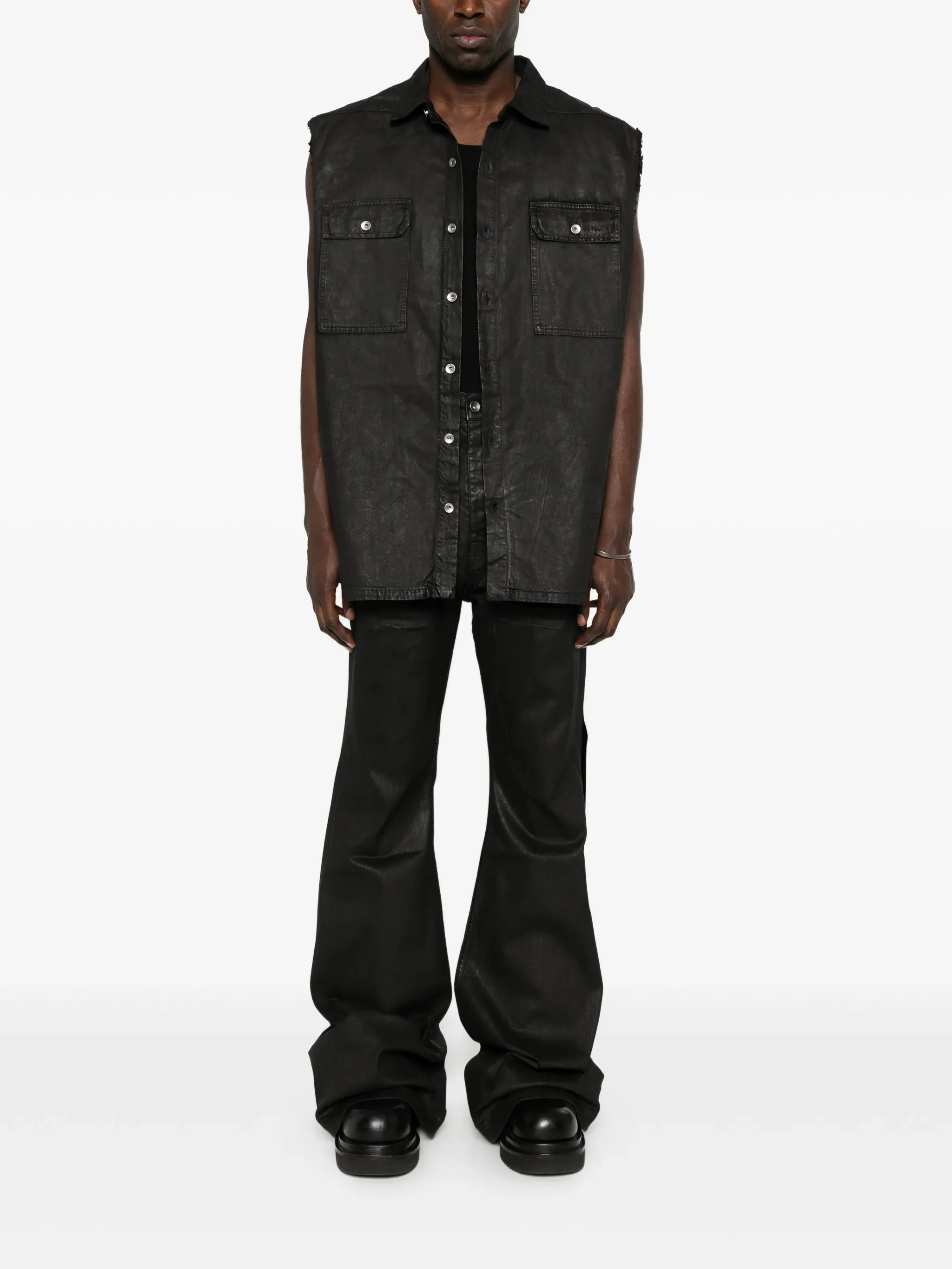 Rick Owens Drkshdw Mini Fringed Button-Up Shirt with Chest Pockets - Size S - Image 2