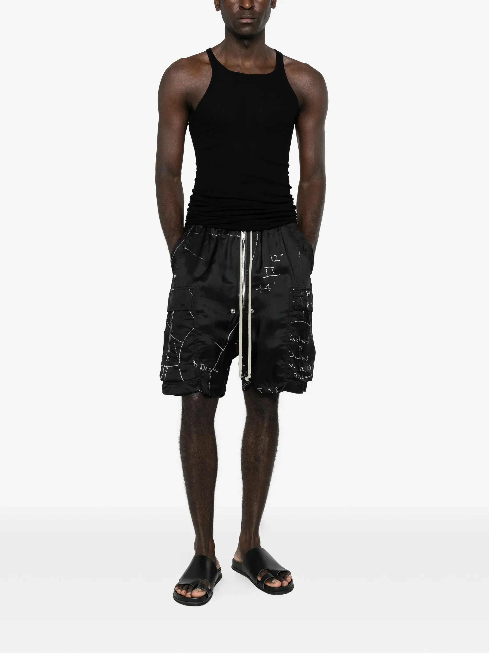Rick Owens-Style Knee-Length Drawstring Cargo Shorts with Zip Fly (Size 48) - Image 2
