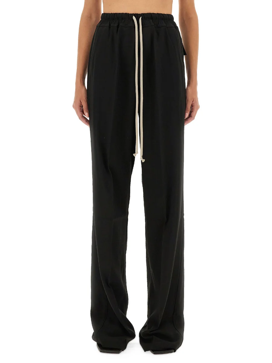 RICK OWENS Viscose Blend Track Pants with Drawstring Closure, Elastic Waistband, Two Side Welt Pockets, Two Back Button Pockets, Horn Button Detail, Straight Leg - Image 2